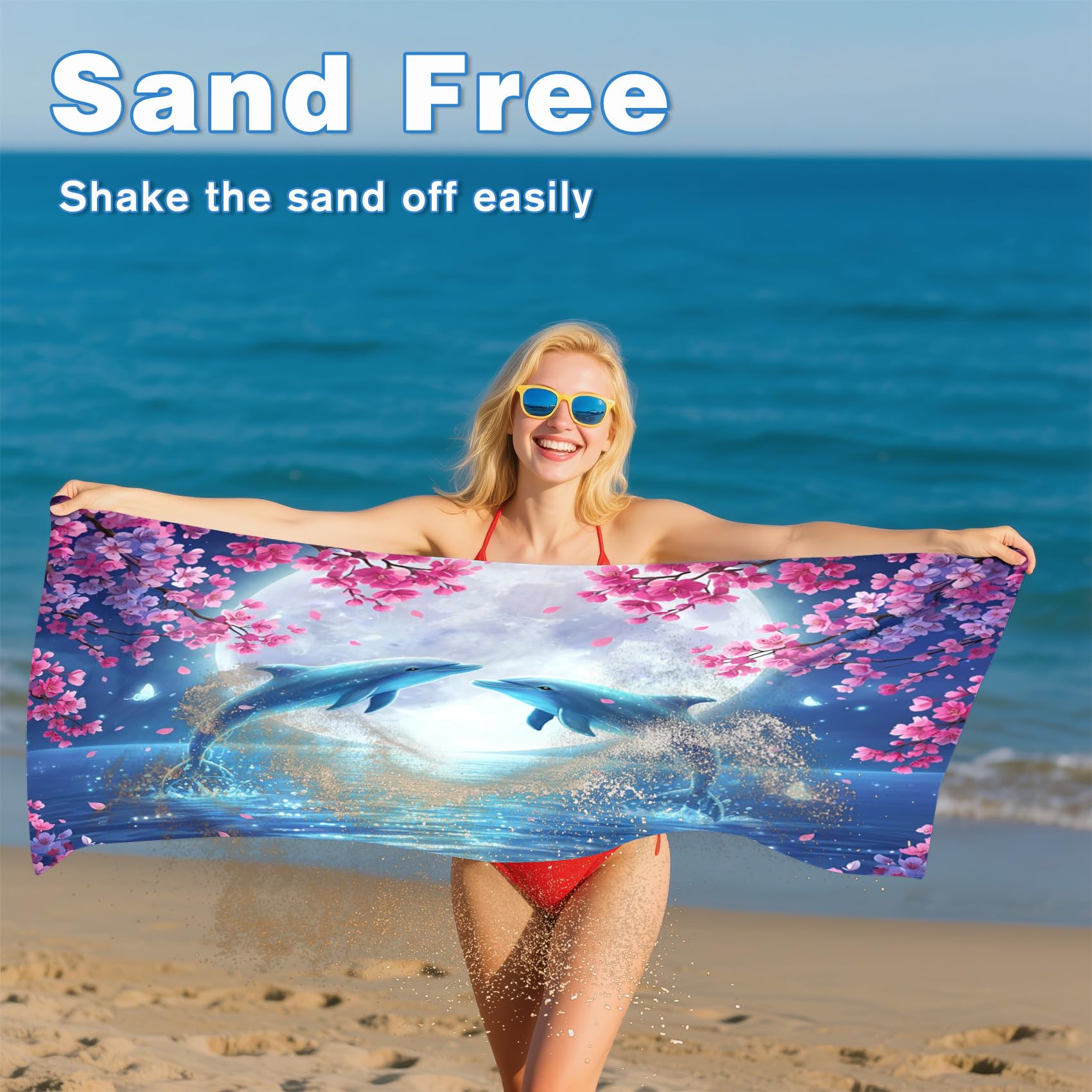 Serviette de Plage XXL Microfibre Dauphin Animaux Marins Romantique, Drap de Plage Séchage Rapide Anti Sable & Légère, Serviette de Bain Grande Taille 150x200 cm, Accessoire & Cadeau été