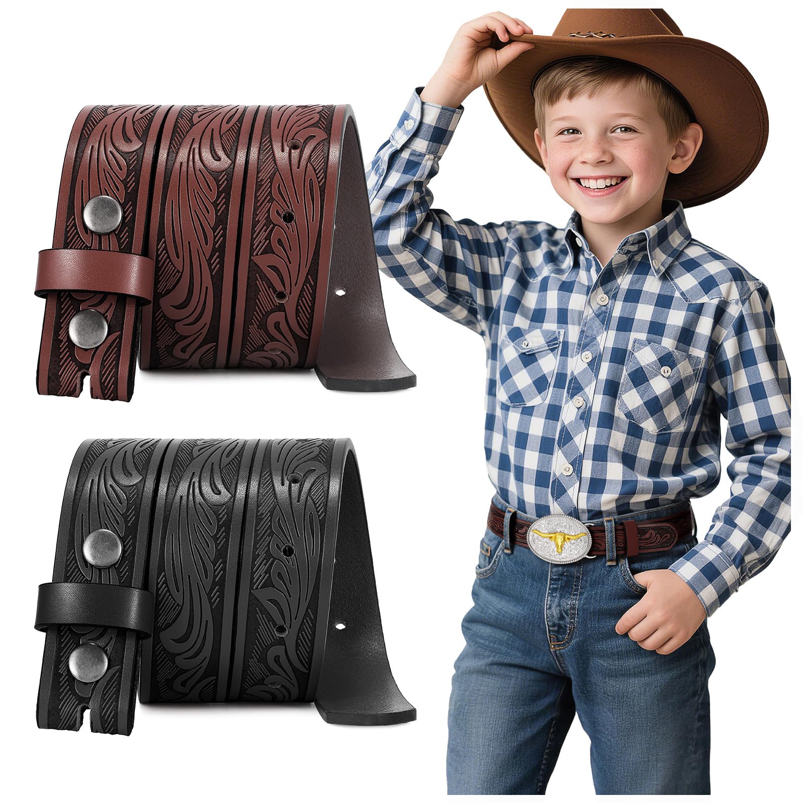BELTROAD Kid Western Belt Without Buckle Toddlers Girls Boys Cowboy Belts