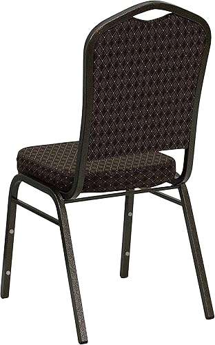 Miniatura 6 de Flash Furniture HERCULES Series - Silla apilable para banquetes con respaldo de corona en tela estampada marrón, marco de vena dorada