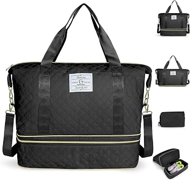Geestock Travel Duffle Bag Weekender Bags for Women, Carry On Overnight Bag with Shoe Compartment & & Trolley Sleeve, Hospital Bags for Labor and Delivery, Black