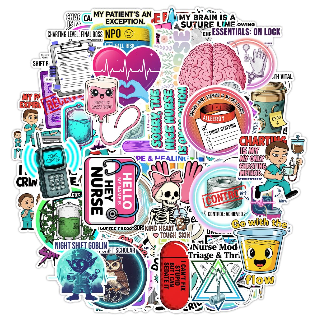 100PCS Funny Nurse Stickers, Nursing Gifts, Hilarious Sticker Pack, Cute Healthcare Gifts for Doctor Nurse Appreciation, Waterproof Vinyl Medical Decals for Laptop, Water Bottle, Scrapbook