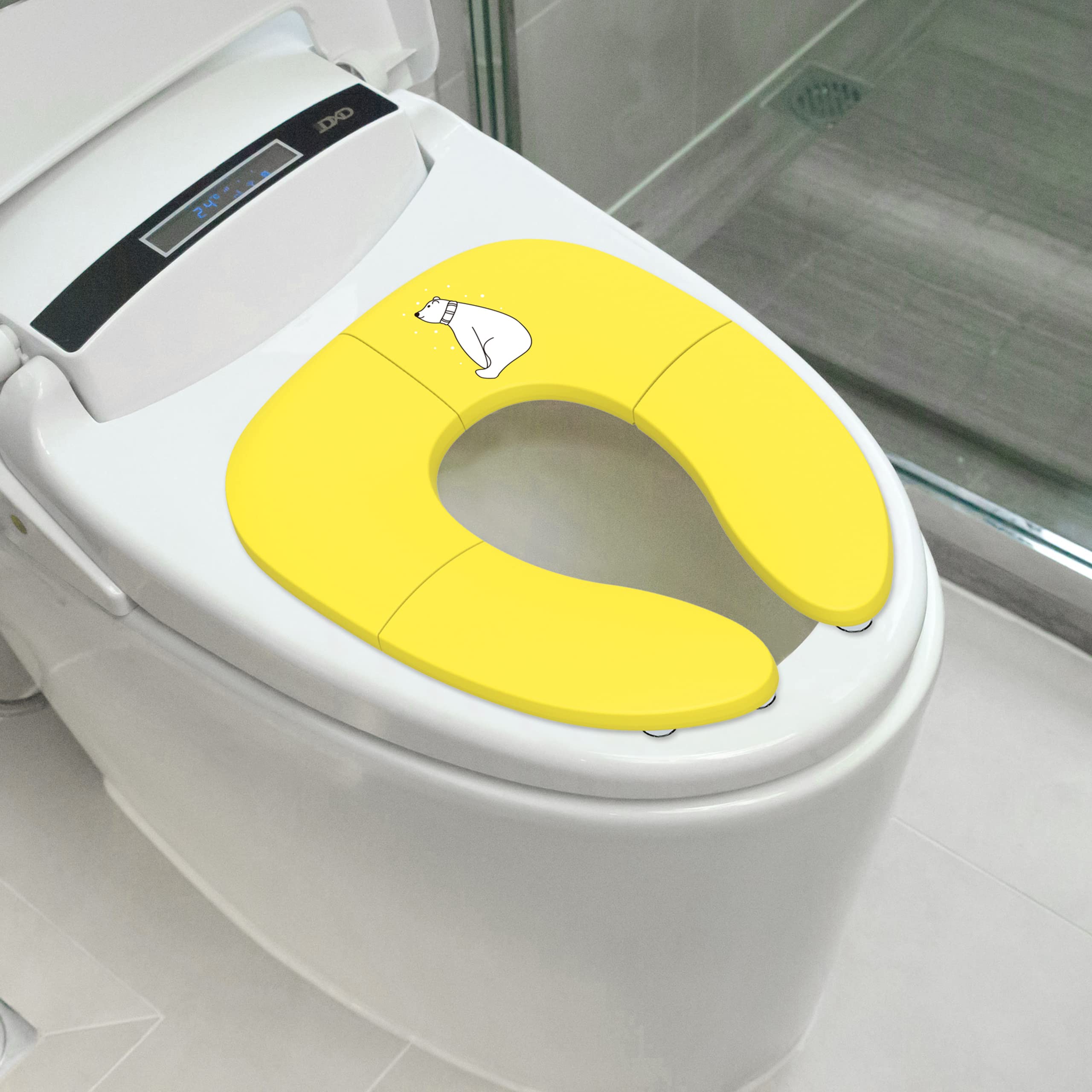 Pejoye Vasino da viaggio pieghevole per bambini e bambine, con ventose antiscivolo, con borsa da viaggio, colore: giallo