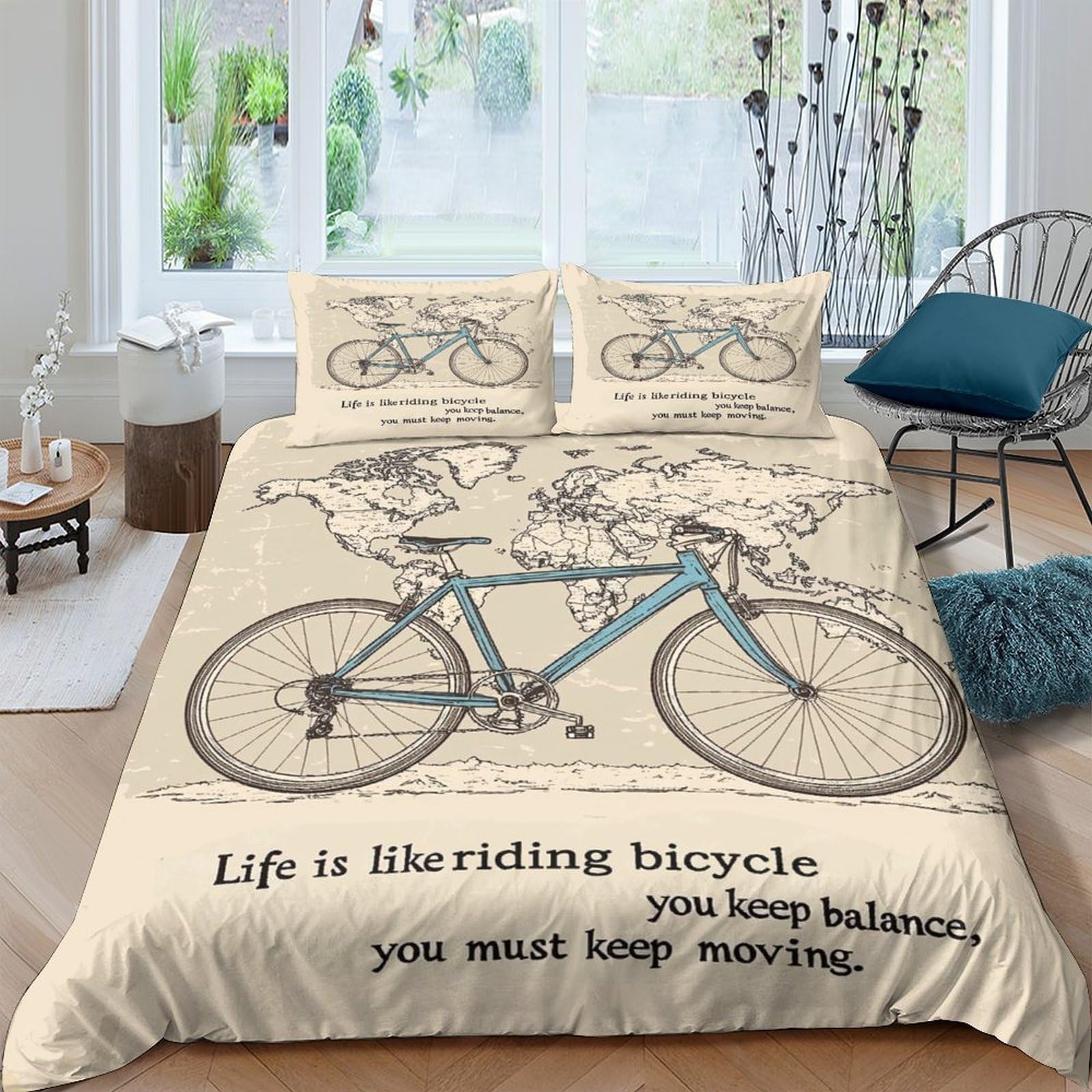 Ctjqhvkz Style-9 3D Printed Vintage Bicycle Fitted Sheet Microfiber Beige Artistic Sketch Bed Cover For Bedroom Guestroom Decor Single（135X200cm）