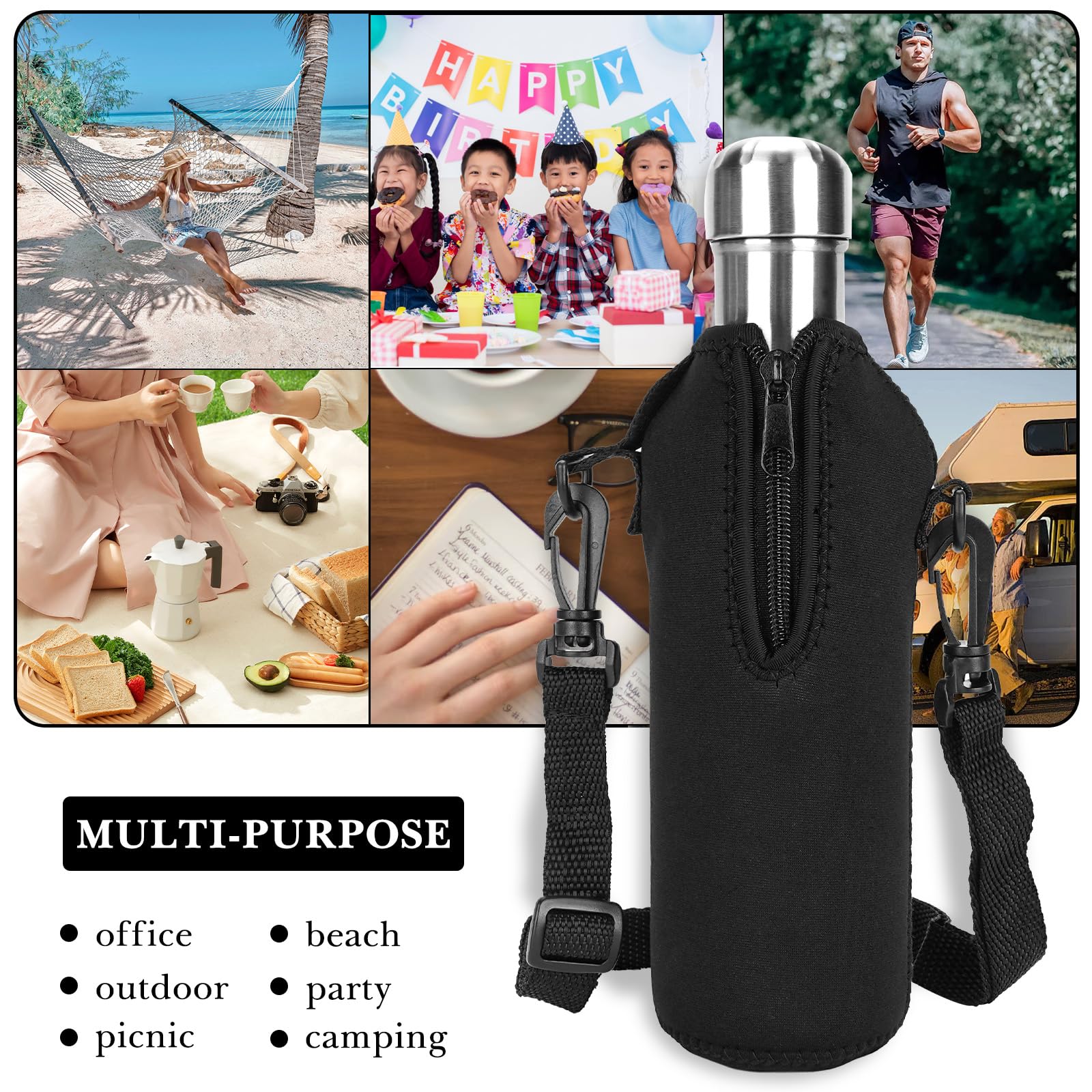 Linkidea Borsa Termica In Neoprene Per Borraccia A Forma Di Cola Da 17 Oz - Tracolla Regolabile Nera - 3