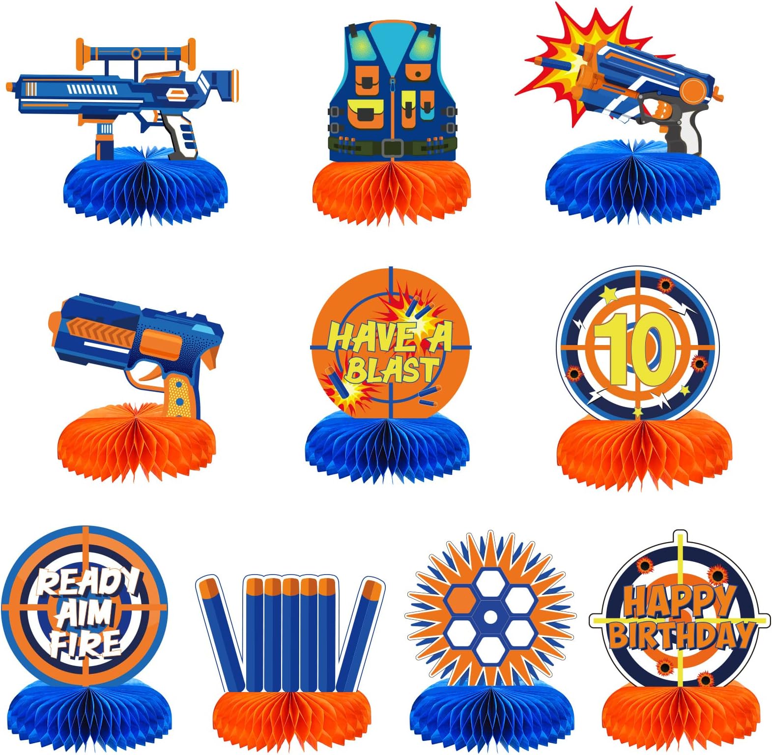 10 Pieces Dart War Party Decorations Nerf Dart War Gun Party Honeycomb Centerpieces Birthday Party Table Toppers Double RZ0037 0