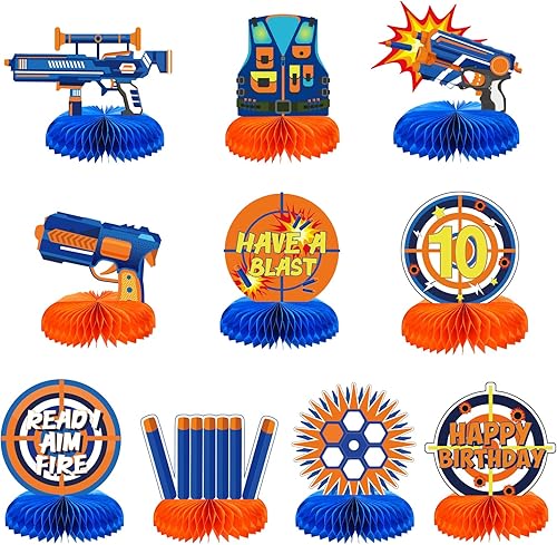10 piezas dardos guerra decoraciones Nerf dart guerra arma partido nido de abeja centros de mesa de fiesta de cumpleaños Toppers doble RZ0037 0