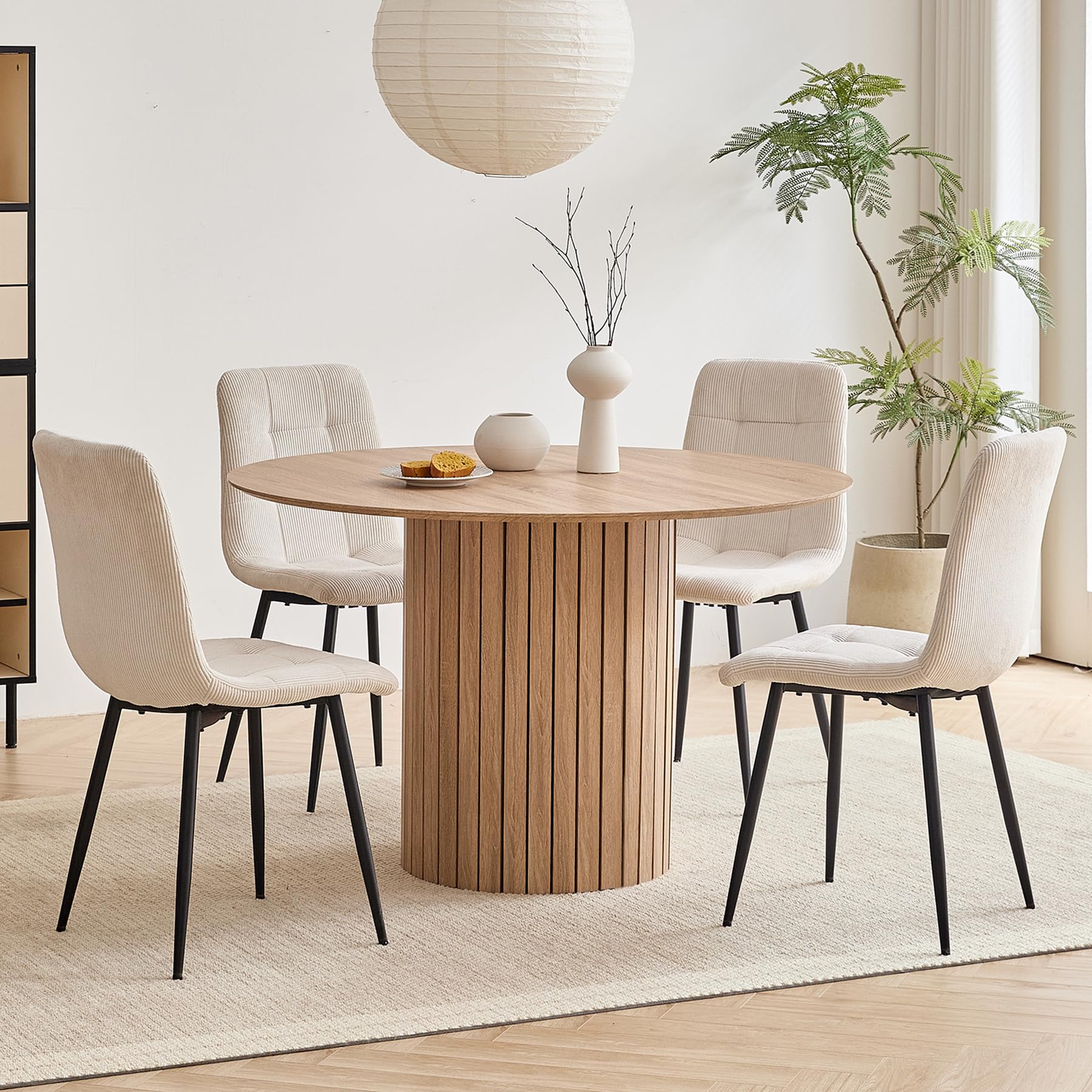 Mesa de Comedor Redonda para 4-6 Personas, Mesa de Comedor de Granja con Base de Pedestal de Listones de Madera, Mesa de Cocina en MDF (Natural, 120 * 120 * 76cm)