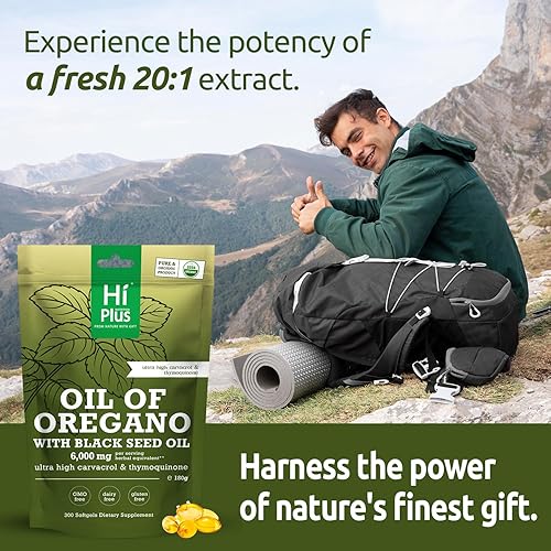 Miniatura 6 de Aceite de orégano 2 en 1 + cápsulas blandas de aceite de semilla negra de 6000 mg  Carvacrol y timoquinona de 4 veces más fuerza  Base vegetal, sin