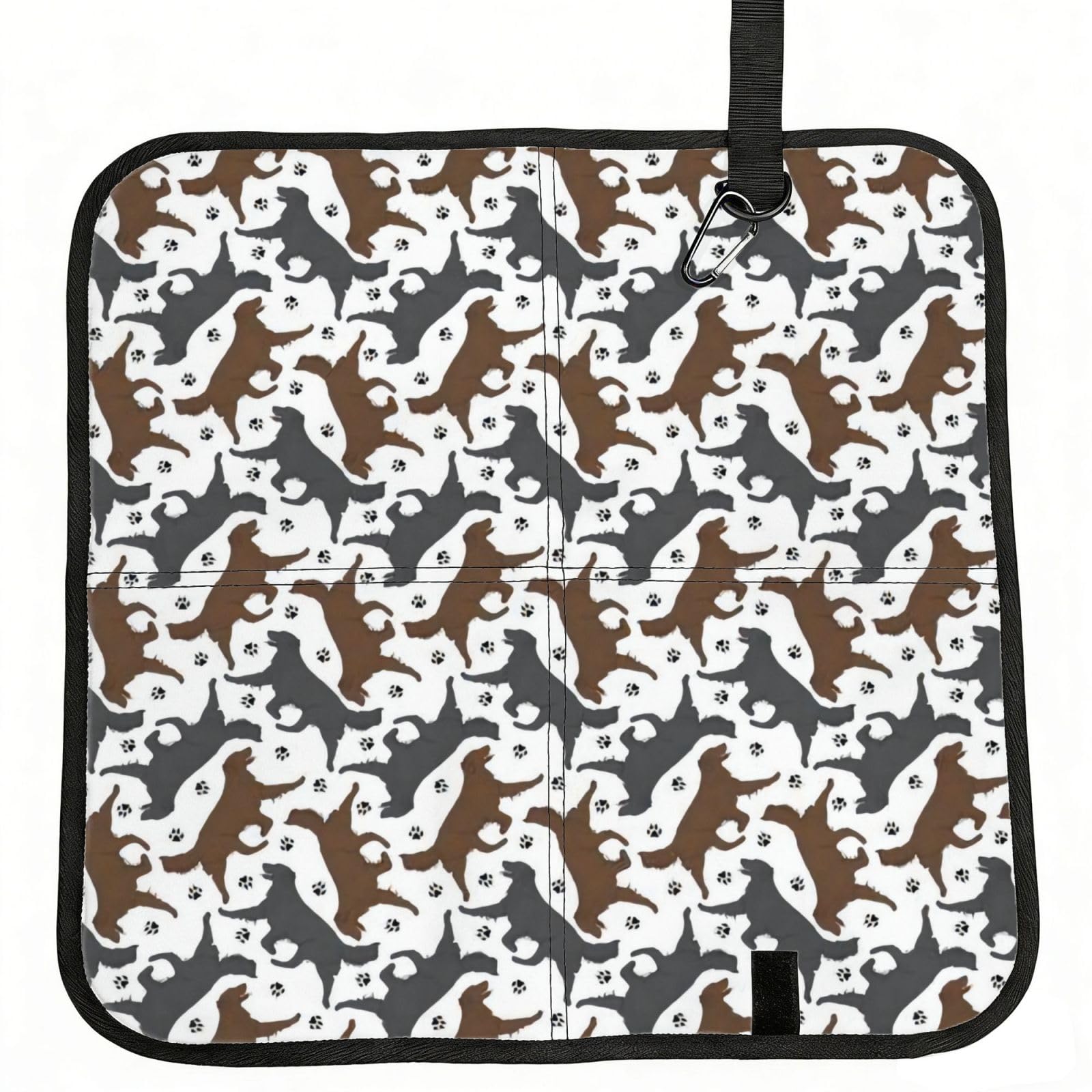 WBQLSL Trotting Flat Coated Retrievers Paw Foldable Seat Cushion - Portable Stadium Pad with Carabiner for Camping Hiking Picnic Beach
