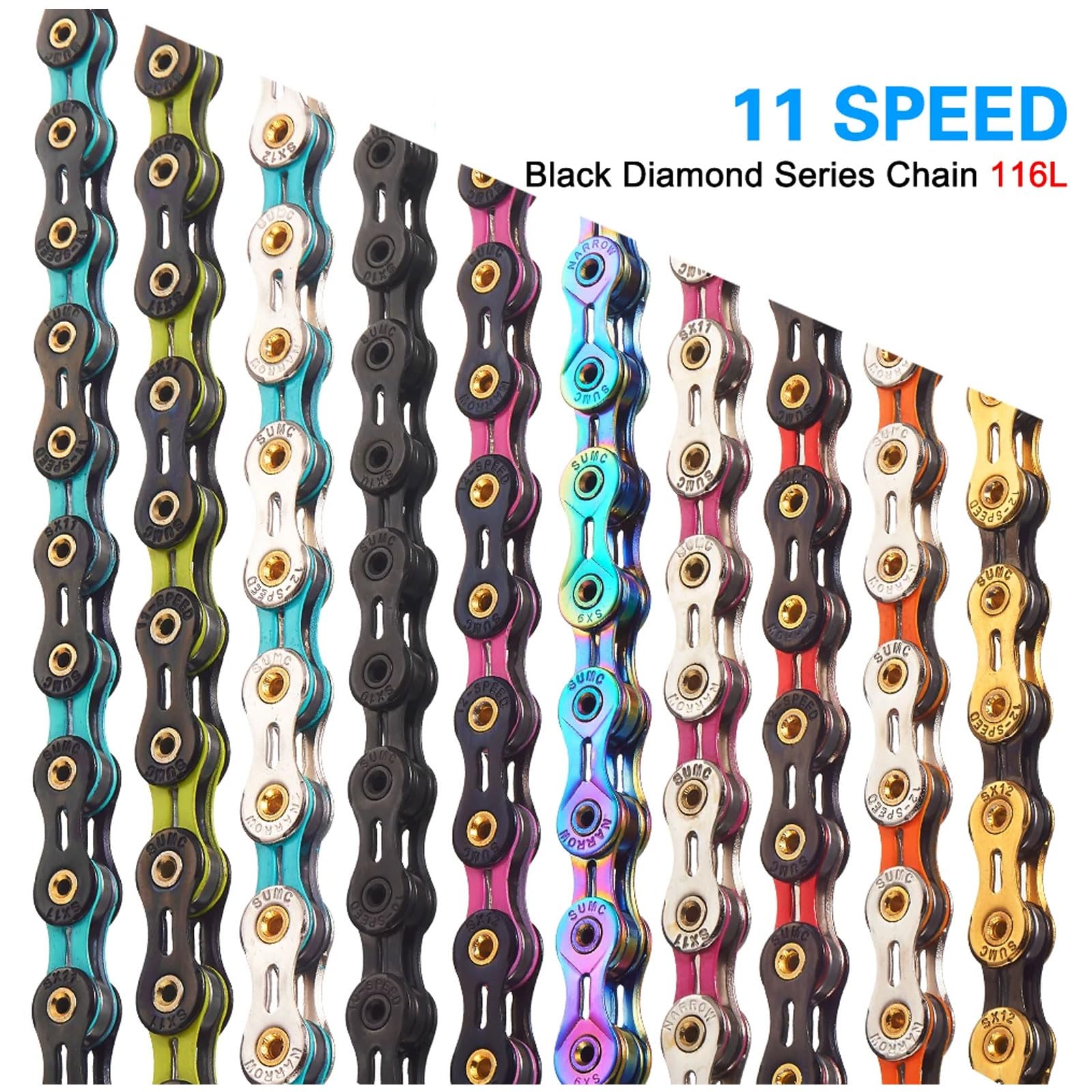 Cadena de Bicicleta, Cadena de Bicicleta de 11 velocidades con Revestimiento de Diamante, Cadena Ultraligera 116L de Colores Apta for Bicicletas de montaña y de Carretera.