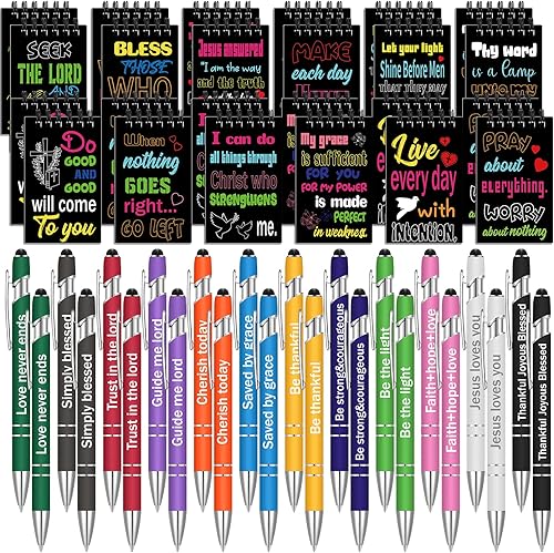Miniatura 1 de Juego de 48 regalos cristianos a granel de versículos bíblicos cuadernos cristianos bolígrafos de escritura cristiana blocs de notas con citas
