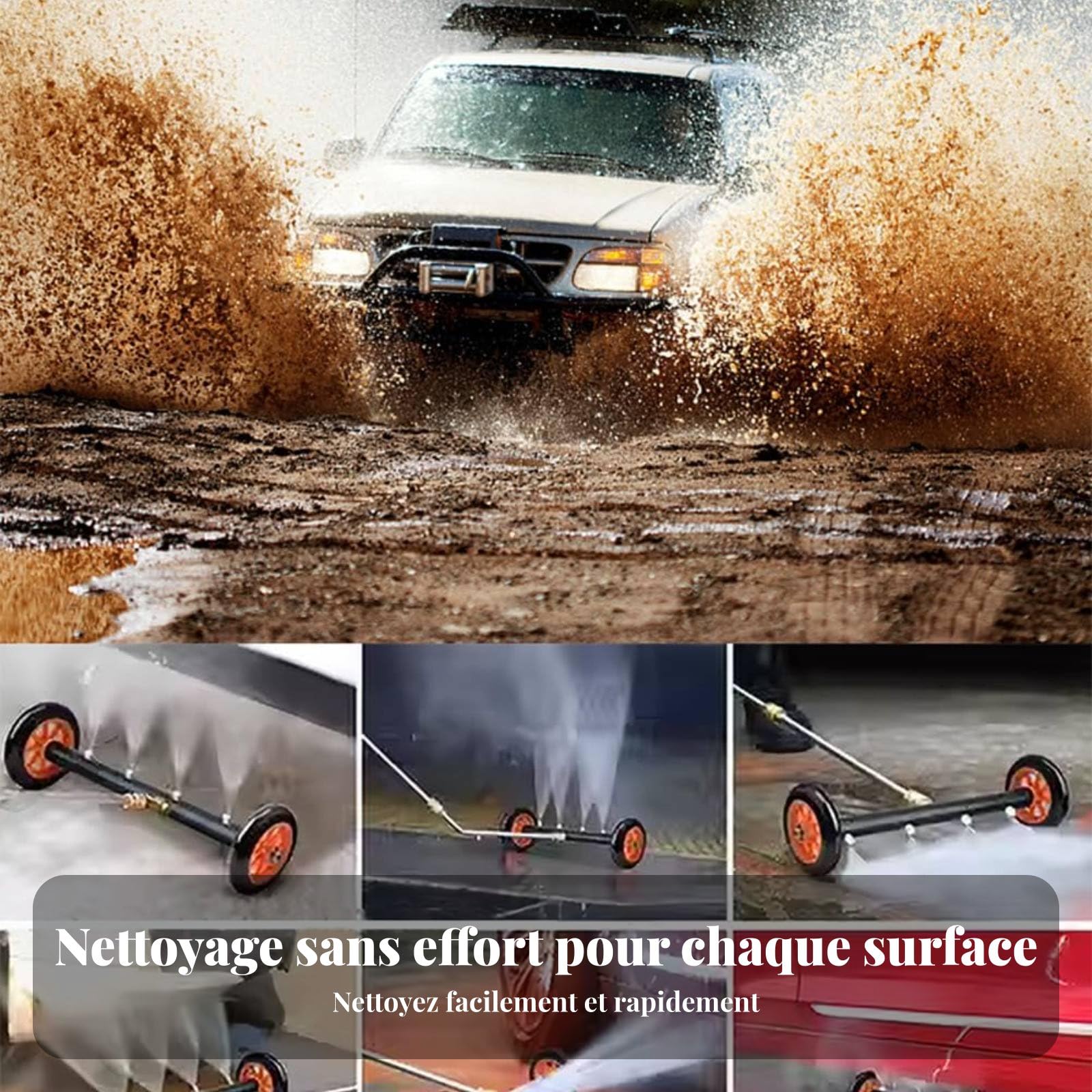 Hidrolimpiadora Accesorio Transformable Limpiador Chasis Auto Diseño Versátil Permite Lavado Eficiente con Boquillas Múltiples de Acero Inoxidable, Naranja