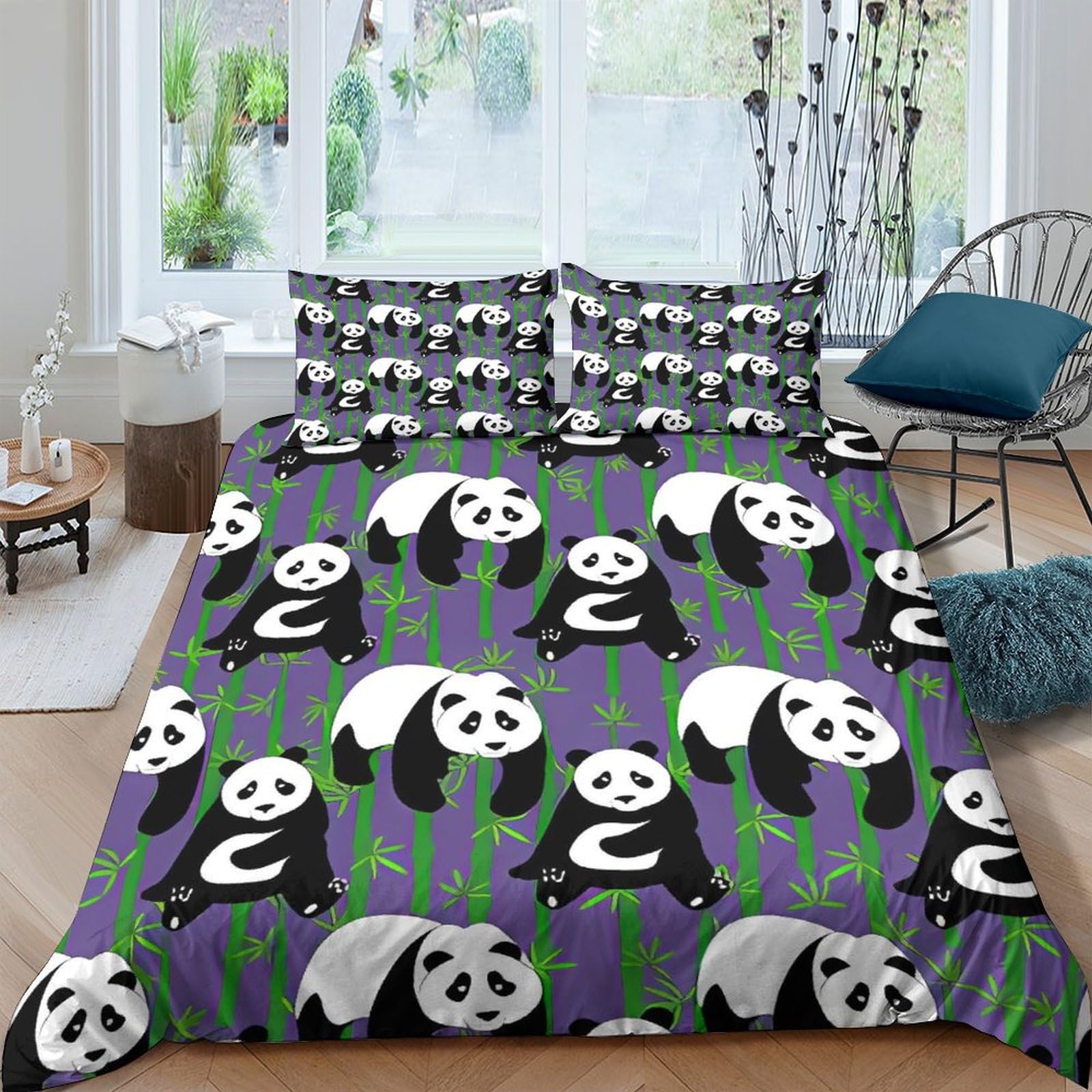 Housse de couette panda 3D en microfibre 200x200 cm avec taies