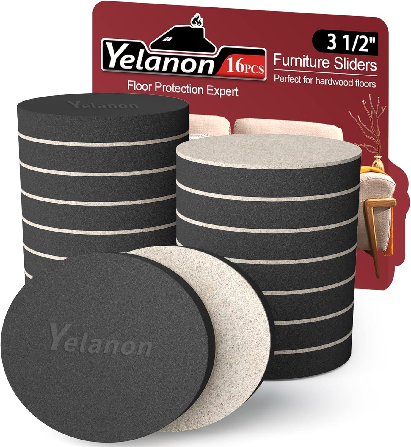 Furniture Sliders, 16 pcs3 1/2” Roound Furniture Sliders