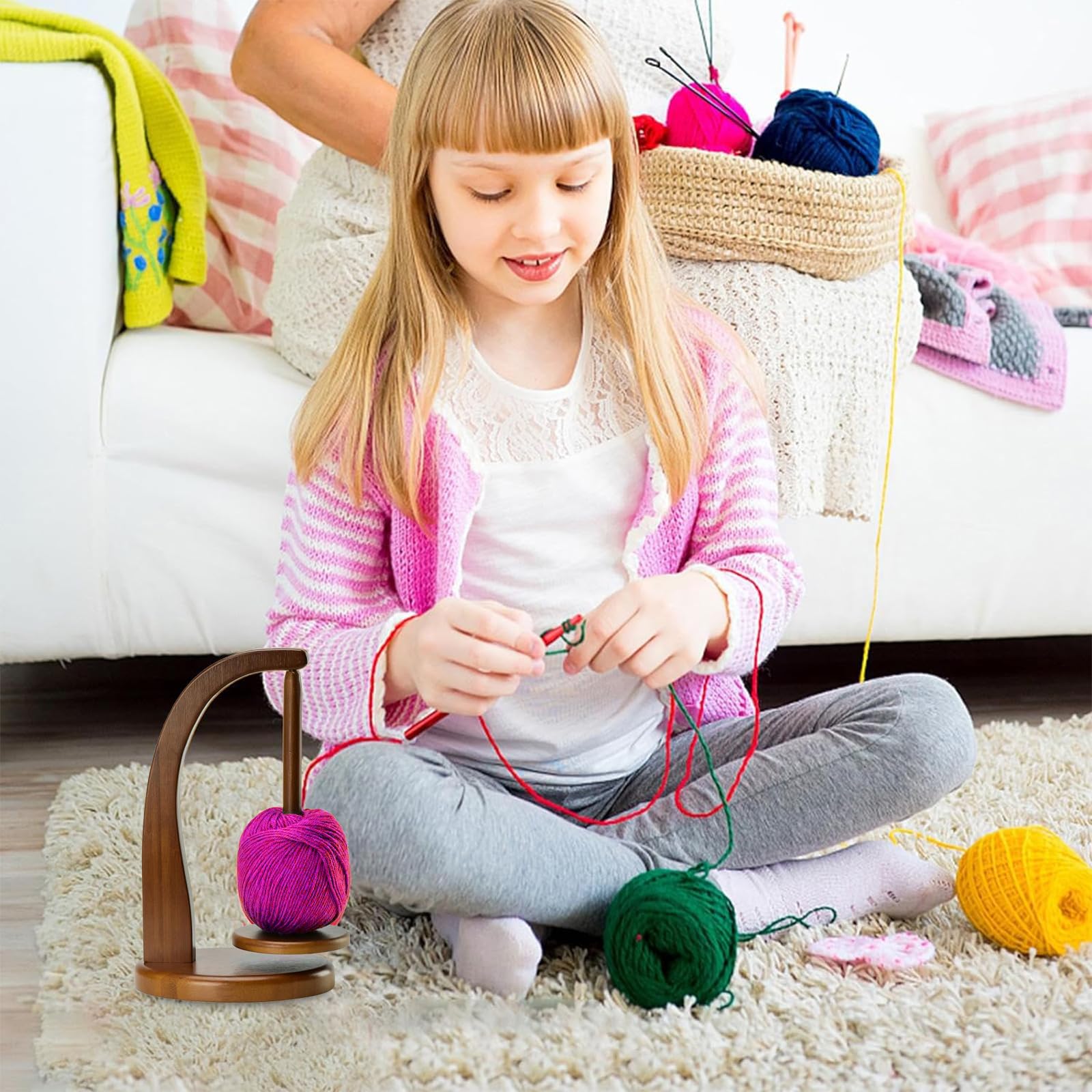 UMLIPOT Wollabwickler, Wollhaspel Rotierender Magnetischer Wollknäuelhalter,Yarn Winder Garnrollenhalter wollabwickler Holz Wollhalter wollwickler für Häkel- und Strickzubehör-Geschenke (Retro-Farbe)
