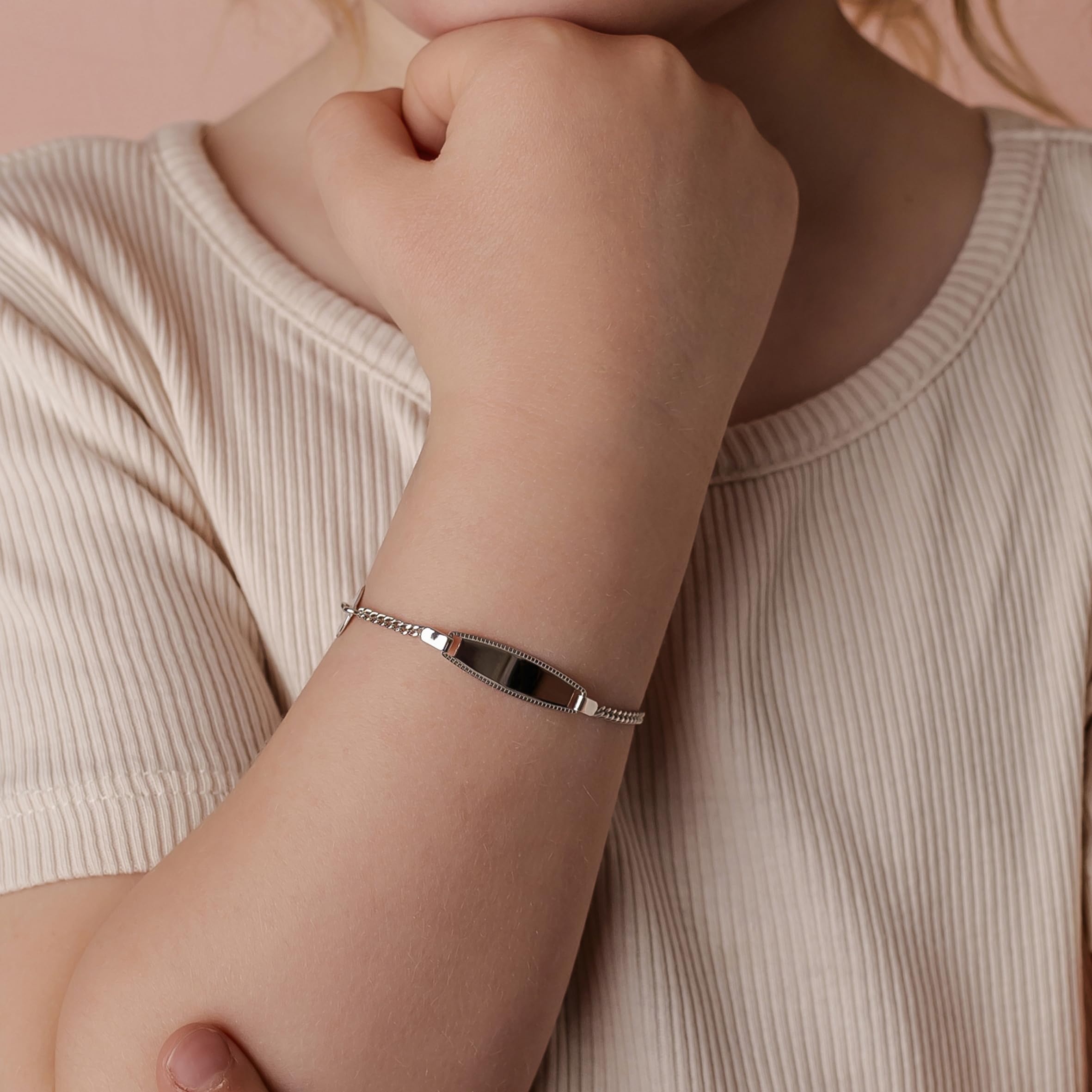 Bracciale Bambino in Argento 925 con Angelo e Targhetta Personalizzabile – Idea Regalo Nascita, Battesimo, Comunione