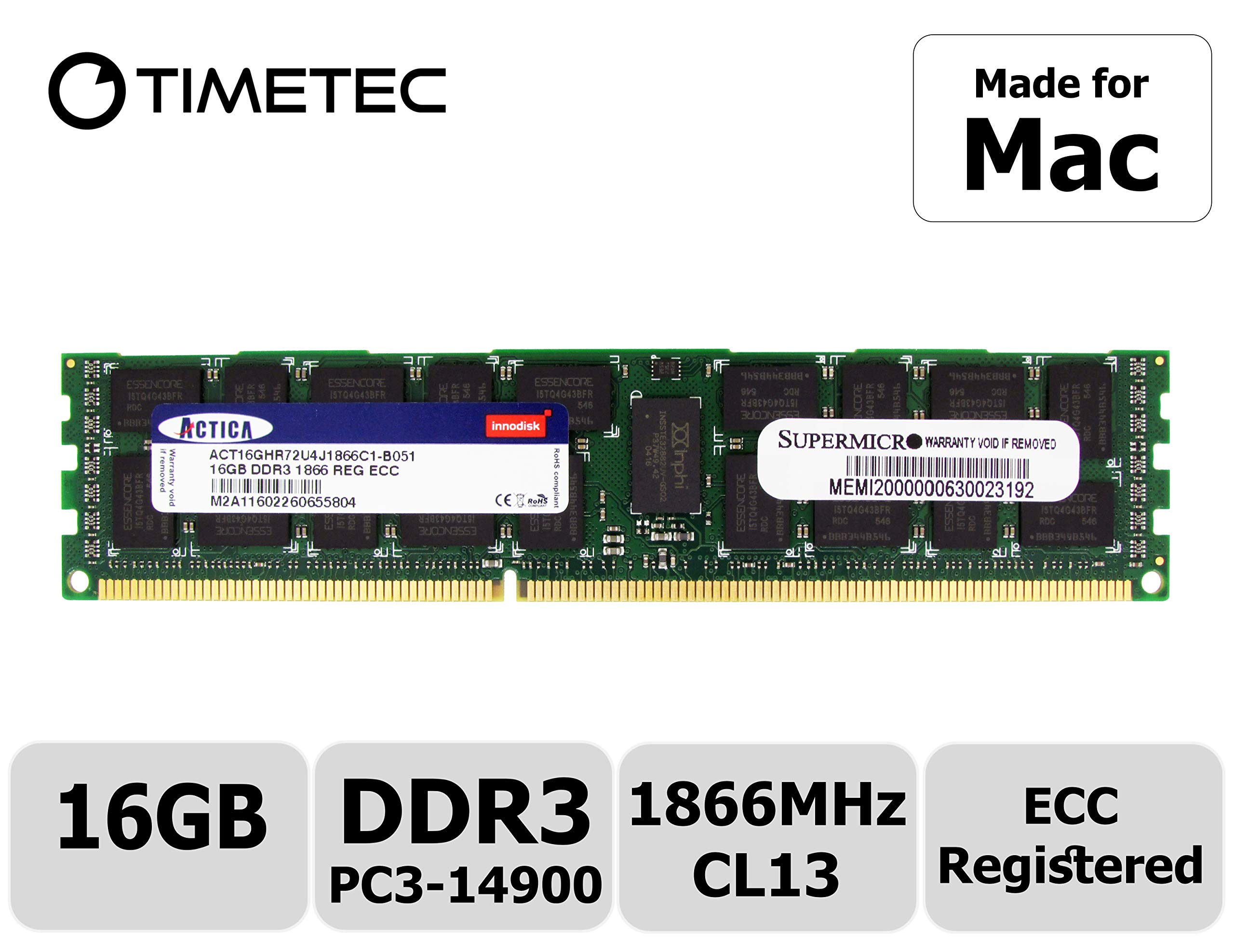 Timetec Supermicro Compatible for Apple 16GB DDR3 1866MHz PC3-14900 Registered ECC RDIMM Server Memory RAM Module Upgrade for Mac Pro Late 2013 A1481 MQGG2LL/A MD878LL/A ME253LL/A (16GB)