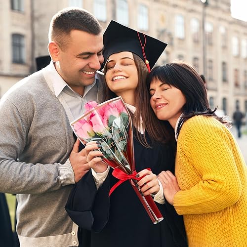 Miniatura 6 de Chivertion 200 Pcs Graduation Flower Bouquet Bags Flower Sleeves for Bouquets Rose Plastic Flower Wrapping Bags Floral Sleeves for Anniversary