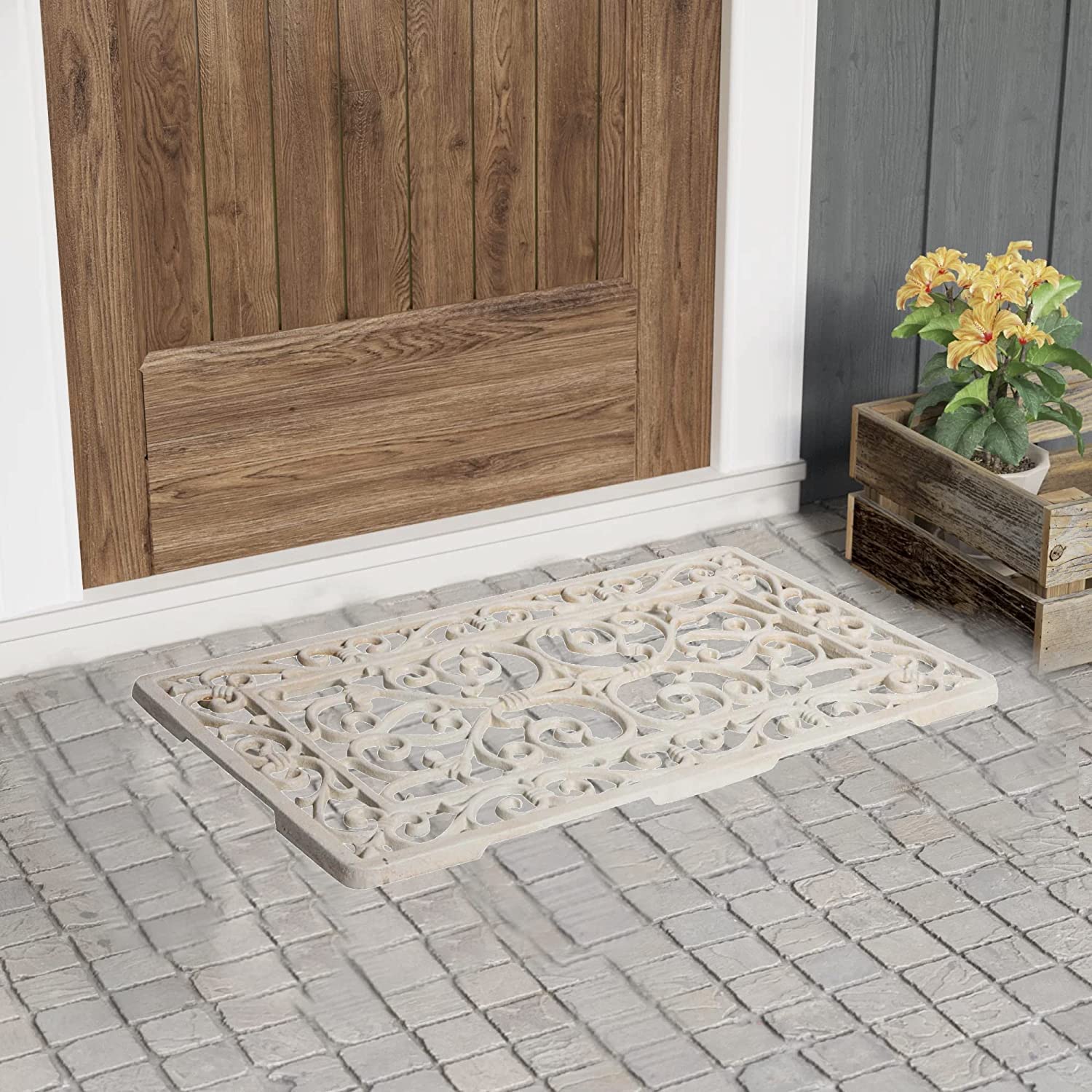 Biscottini Zerbino ghisa grande 68,5x32x1,5 cm - Zerbino ingresso esterno - Zerbini in ghisa esterno - Tappetino ingresso casa mezzaluna - Pulisci scarpe metallo