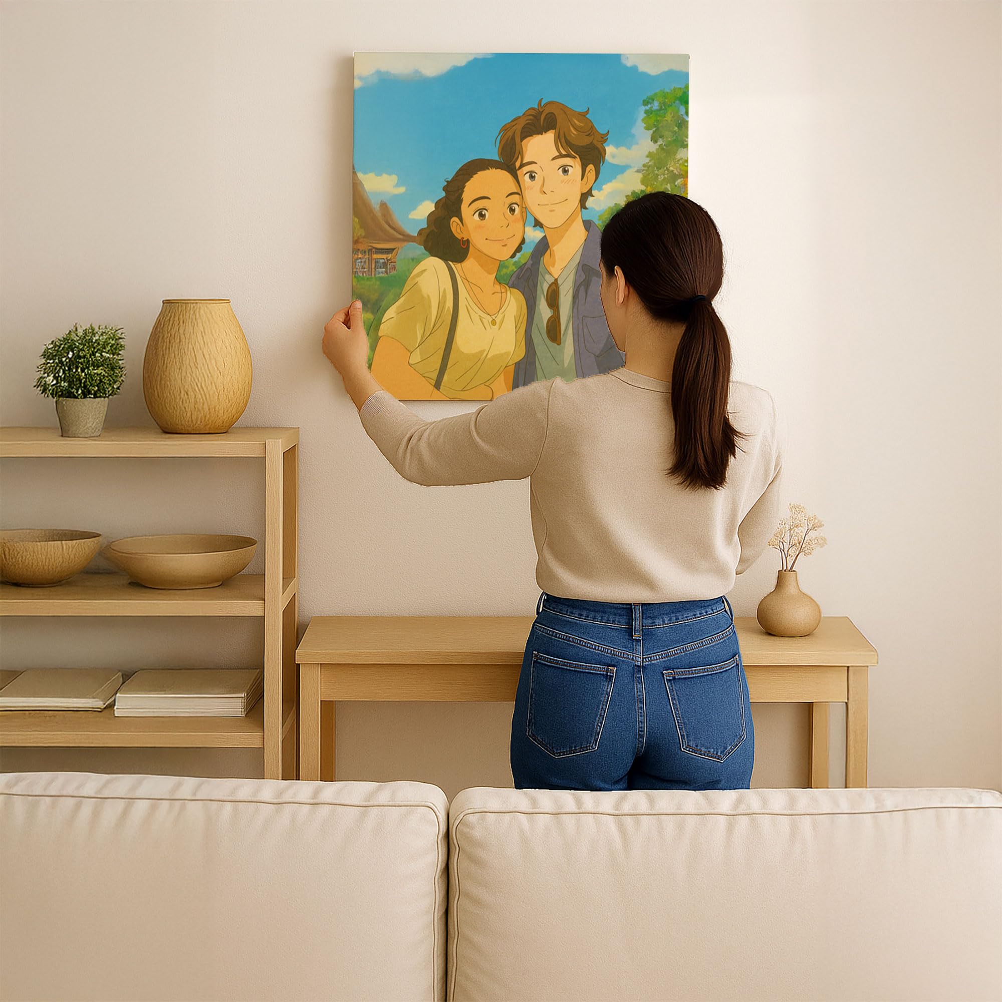 ConKrea – Caricatura dalla Tua Foto Personalizzata | 30x30cm | Stile Cartone Anime Manga Giapponese | Quadro su Tela Canvas | Idea Regalo Divertente per Famiglie e Coppie