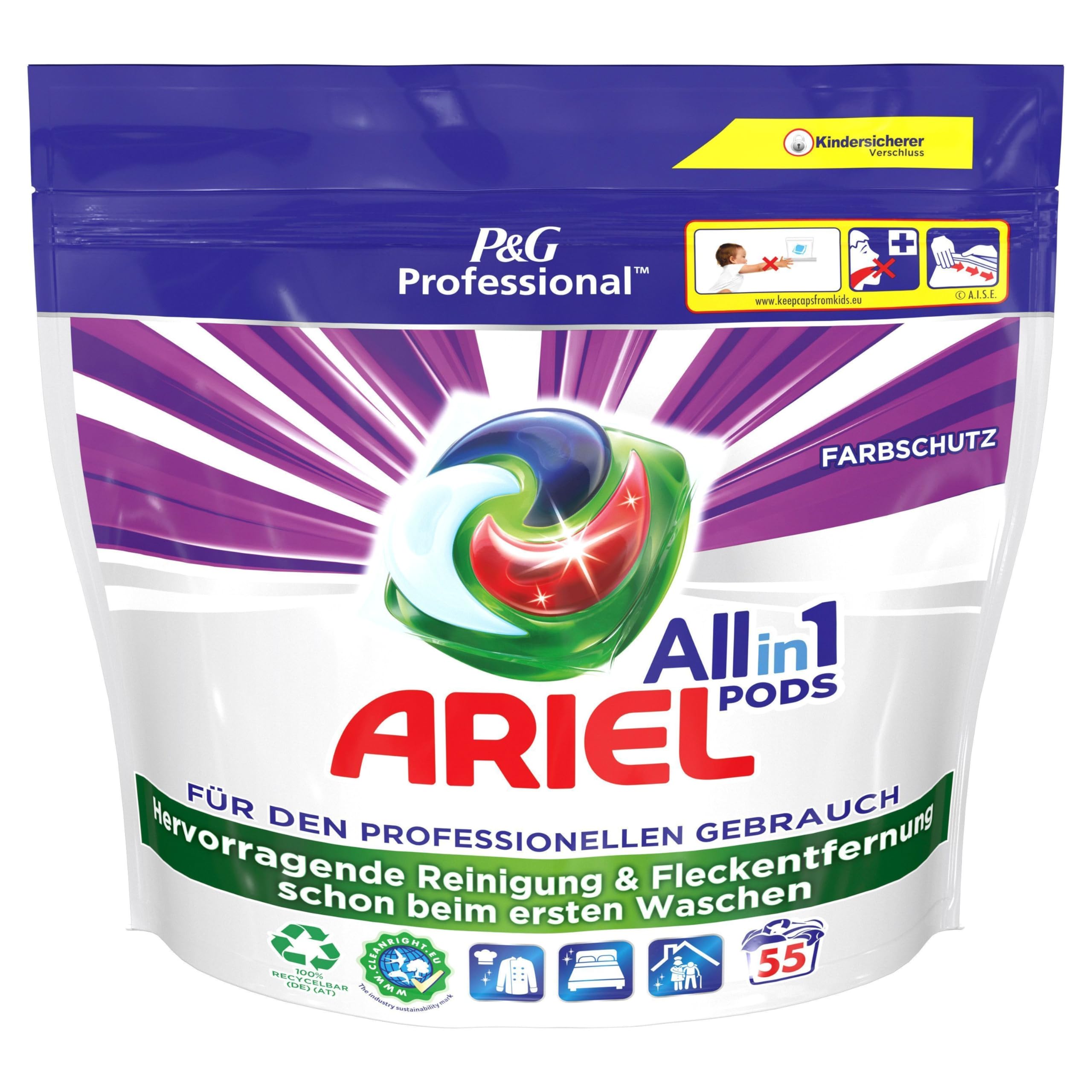 Ariel Professional All-In-1 Pods Color Waschmittel, 110 Waschladungen, (2 x 55 Kapseln), Waschpods, professionelle Wäschepflege ausgezeichnete Fleckentfernung ab der ersten Wäsche