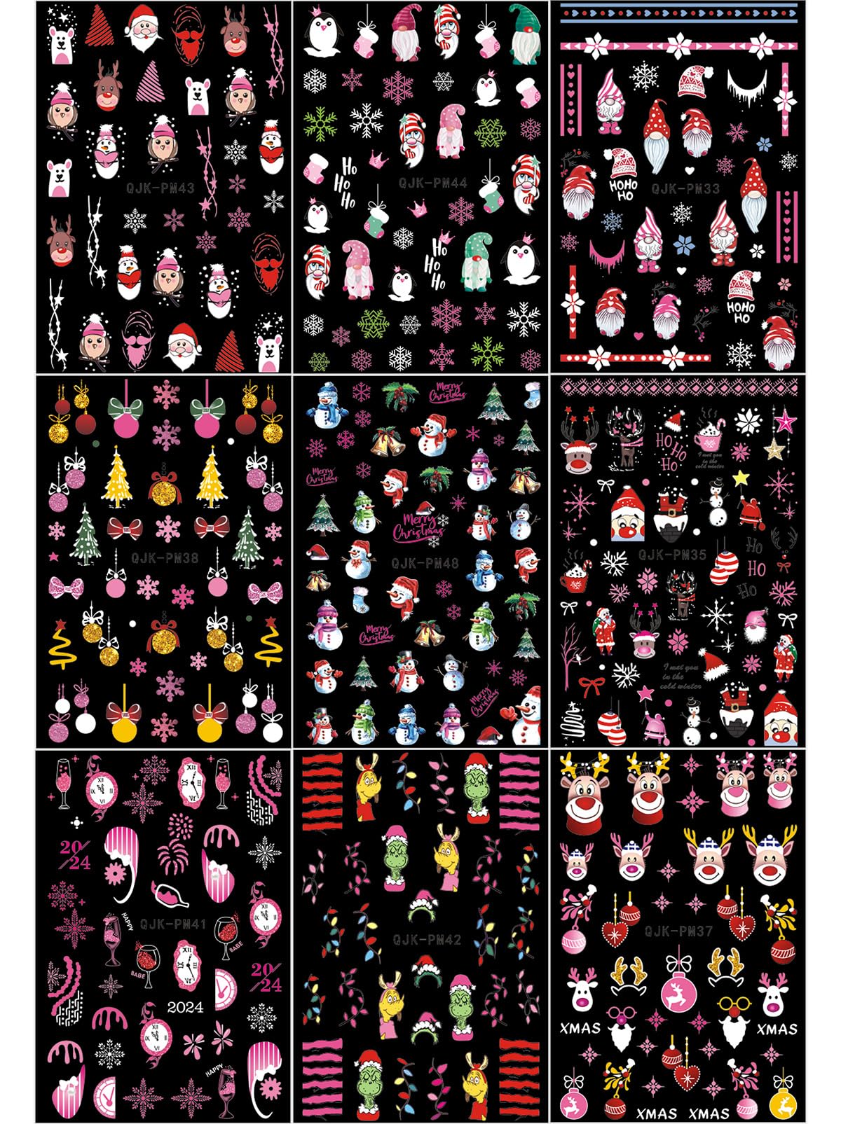 Nagelsticker Weihnachten, 9 Blatt – Selbstklebende Nail Art Aufkleber Für DIY Nageldesign