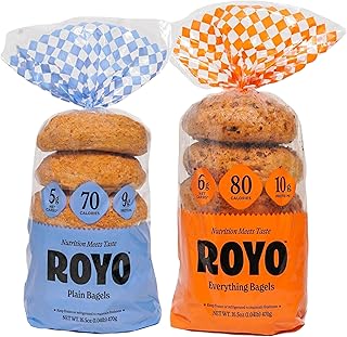 ROYO BREAD CO. 2-Pack Low Carb Artisan Bread and Bagels, 30-80 Calories (Plain & Everything Bagel)