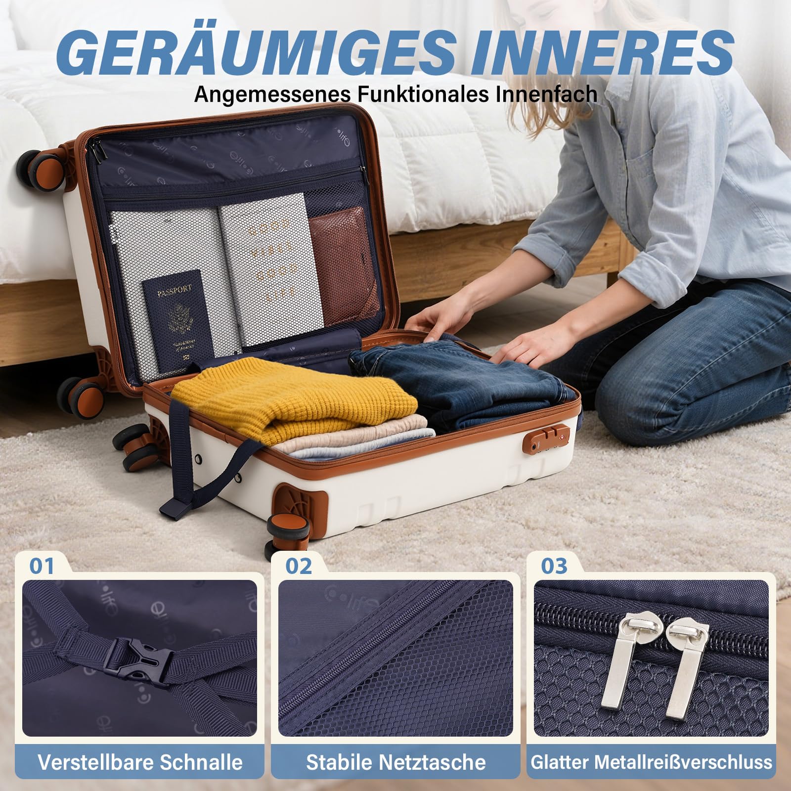 COOLIFE Ryanair Kabinenkoffer-Set 2tlg - 55x40x20+40x30x20 cm EasyJet TSA | PC+ABS Handgepäck Koffer, 4 Doppelrollen, Handgepäck Rucksack, Laptopfach – für Priority-Boarding, Städtetrips & Freizeit