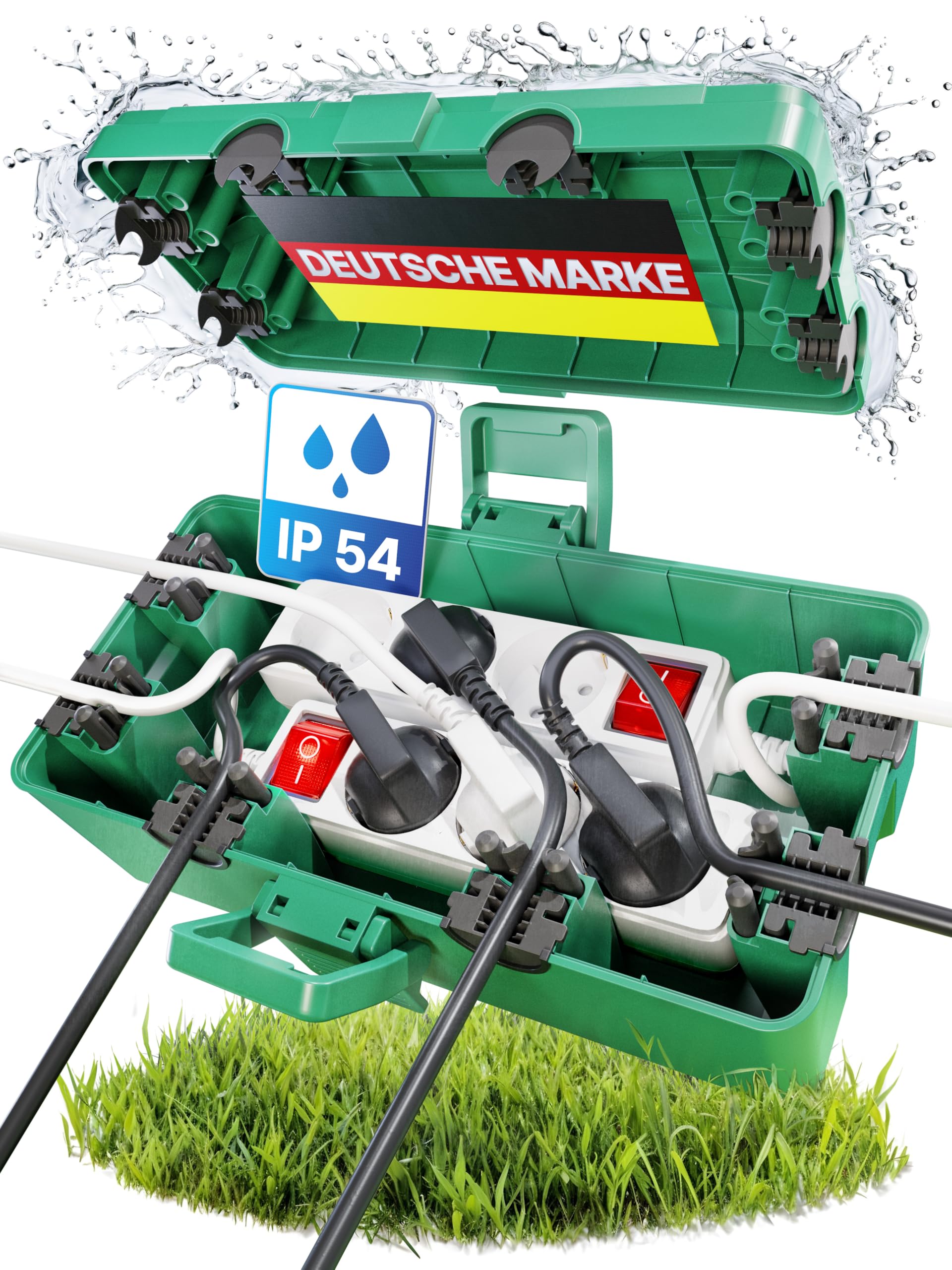 Adlerfokus Kabelbox wasserdicht IP54 [Das Original] Safe Box - Sicherheitsbox - Outdoor Box wasserdicht - Steckerschutz aussen wasserdicht - Wetterfeste Elektrobox - Schutzbox