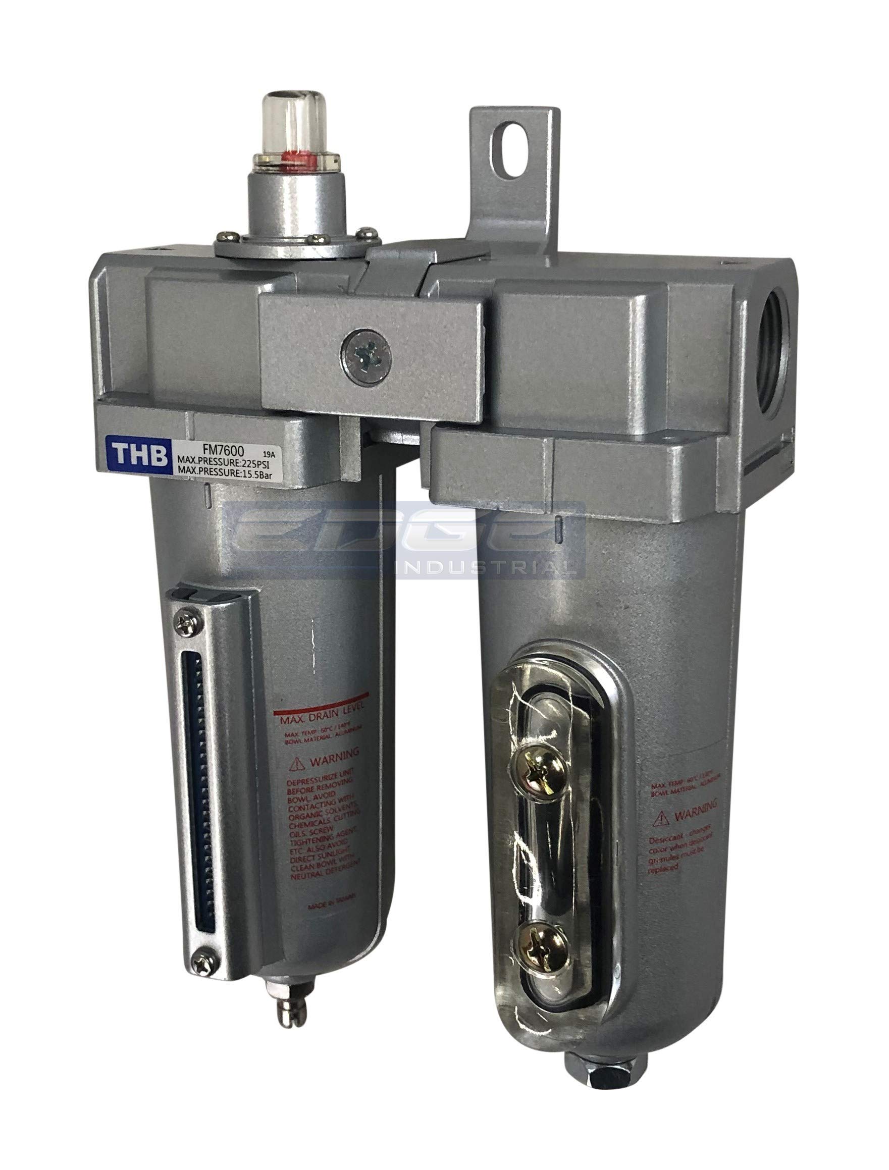 INDUSTRIAL GRADE 3/4" NPT, IN-LINE COALESCING FILTER & DESICCANT AIR DRYER COMBINATION WITH METAL BOWLS FOR SPRAY GUN EQUIPMENT PAINT BOOTH COMPRESSOR, PLASMA CUTTER (Manual Drain)