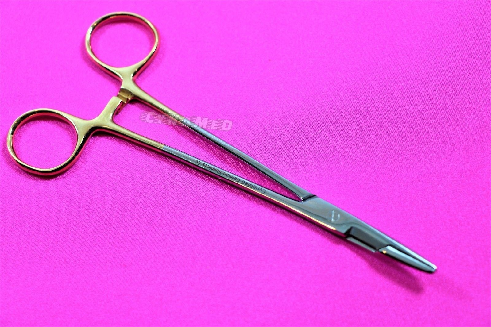 5.5 Inches Serrated Olsen HEGAR Needle Holder Veterinary Dental Instruments German Premium with Gold Handle Rings CYNAMED