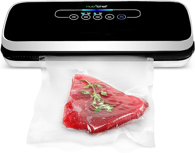 NutriChef Automatic Vacuum Air Sealing System Preservation with Starter Kit Compact Design, Lab Tested, Dry & Moist Food Modes with Led Indicator Lights, 12", Black
