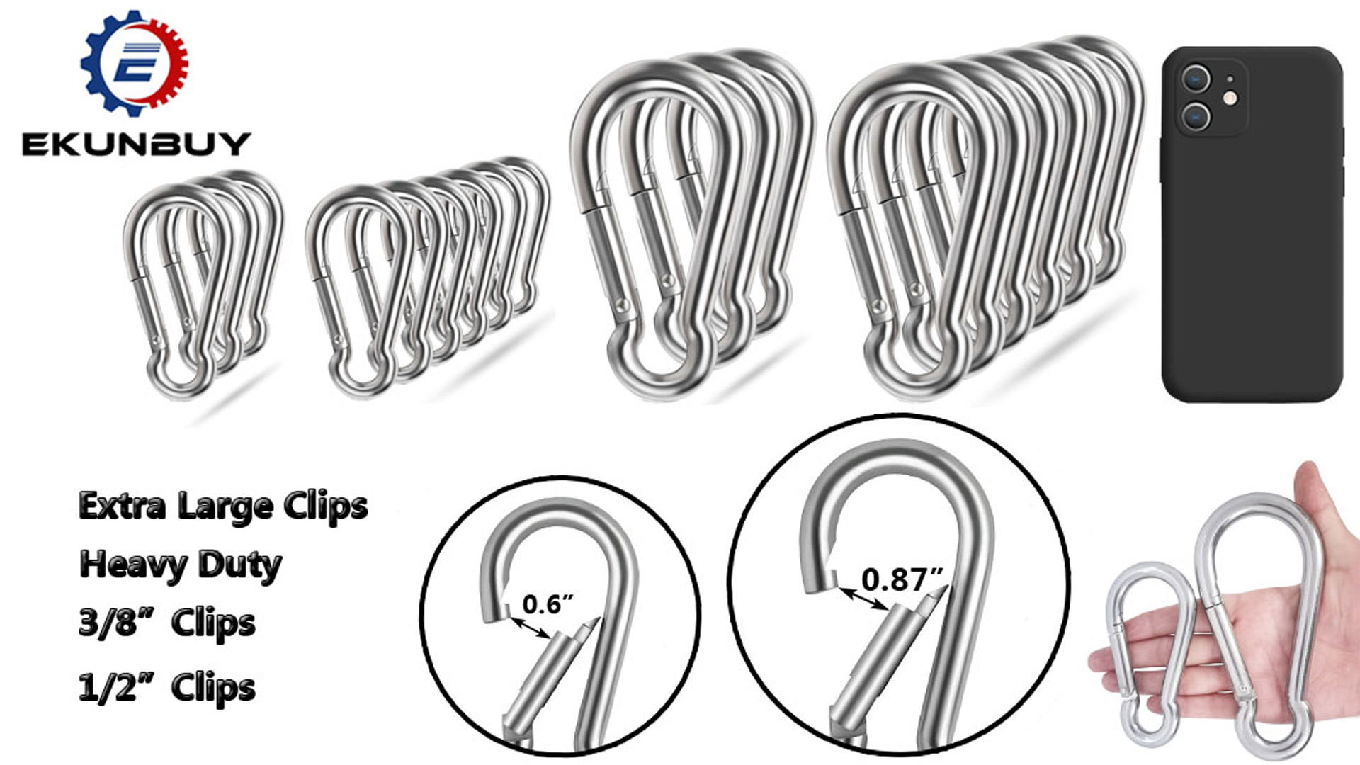 Amazon.com: 5 Inch 4 Inch Large Spring Snap Hooks, Ekunbuy Heavy
