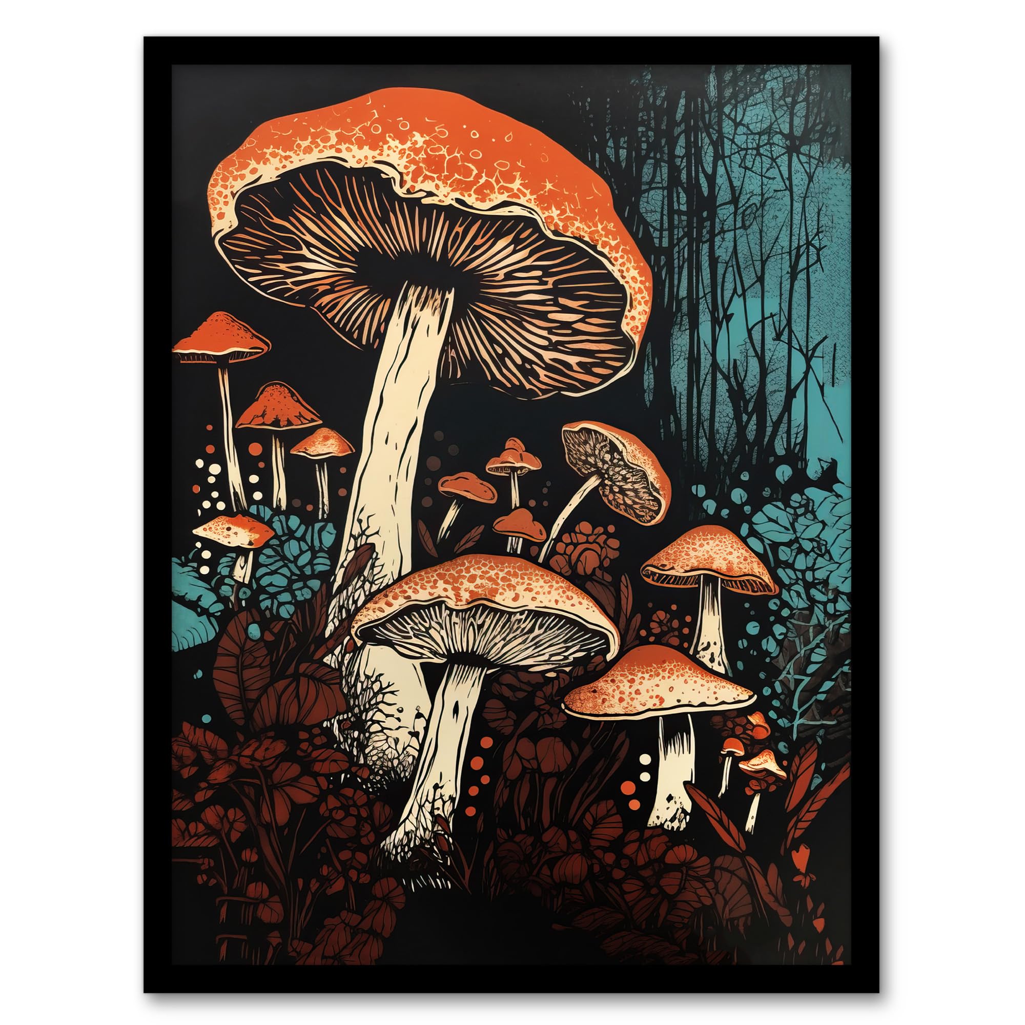 Artery8 Vintage Fungi Aesthetic Mushroom Earthy Modern Painting Artwork Framed Wall Art Print A4