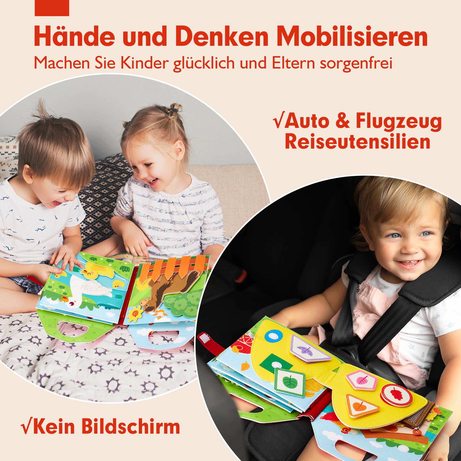 hahaland Busy Board ab 1 Jahr, 3D Filz Bauernhof Quiet Book ab 1 Jahre, Förderung Feinmotorischen Fähigkeiten, Busy Book für Autofahrt, Frühes Lernen Montessori Spielzeug ab 1 Jahr für Geschenk