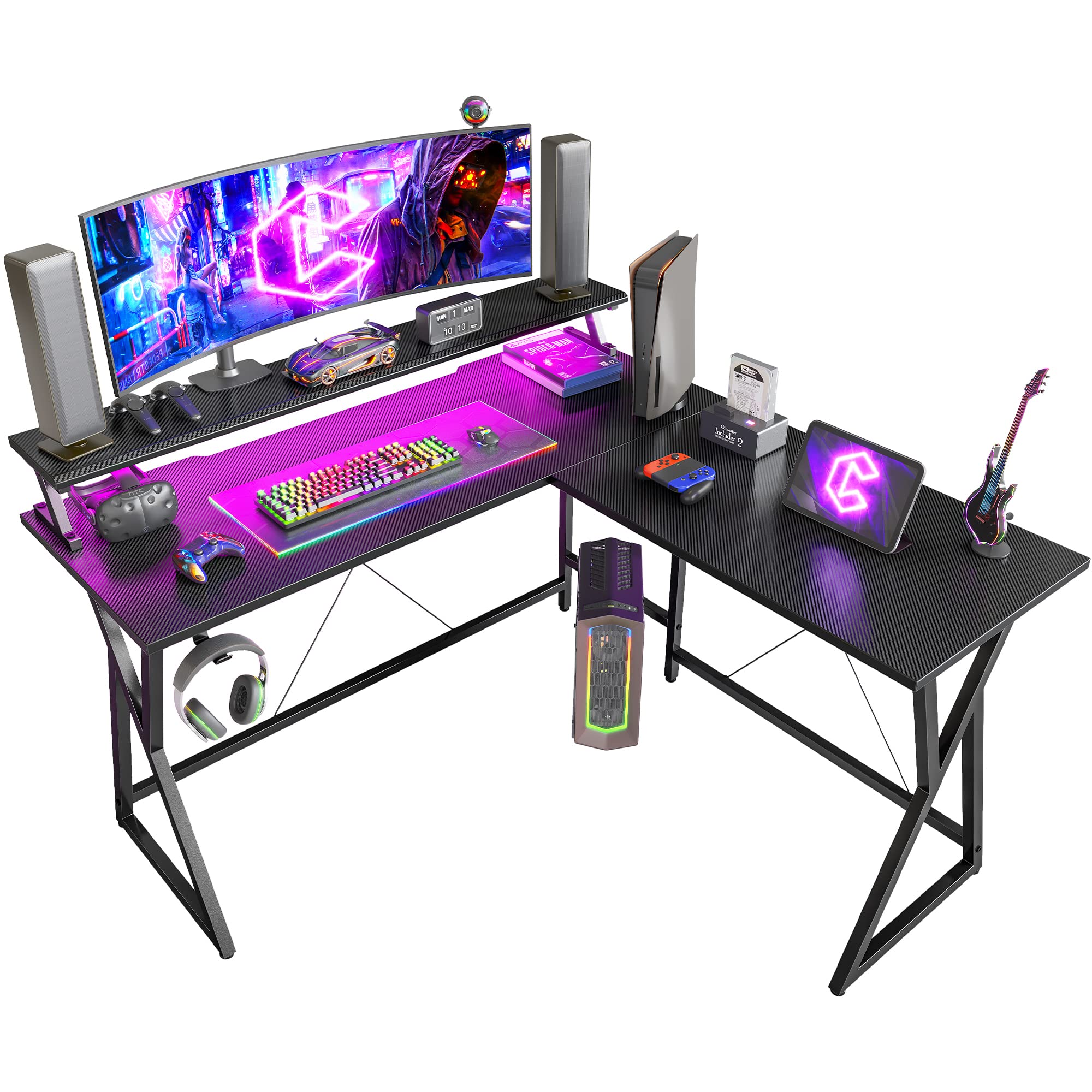 Buy CubiCubi Gaming Desk 50.4” with LED Strip & Monitor Stand, L Shaped