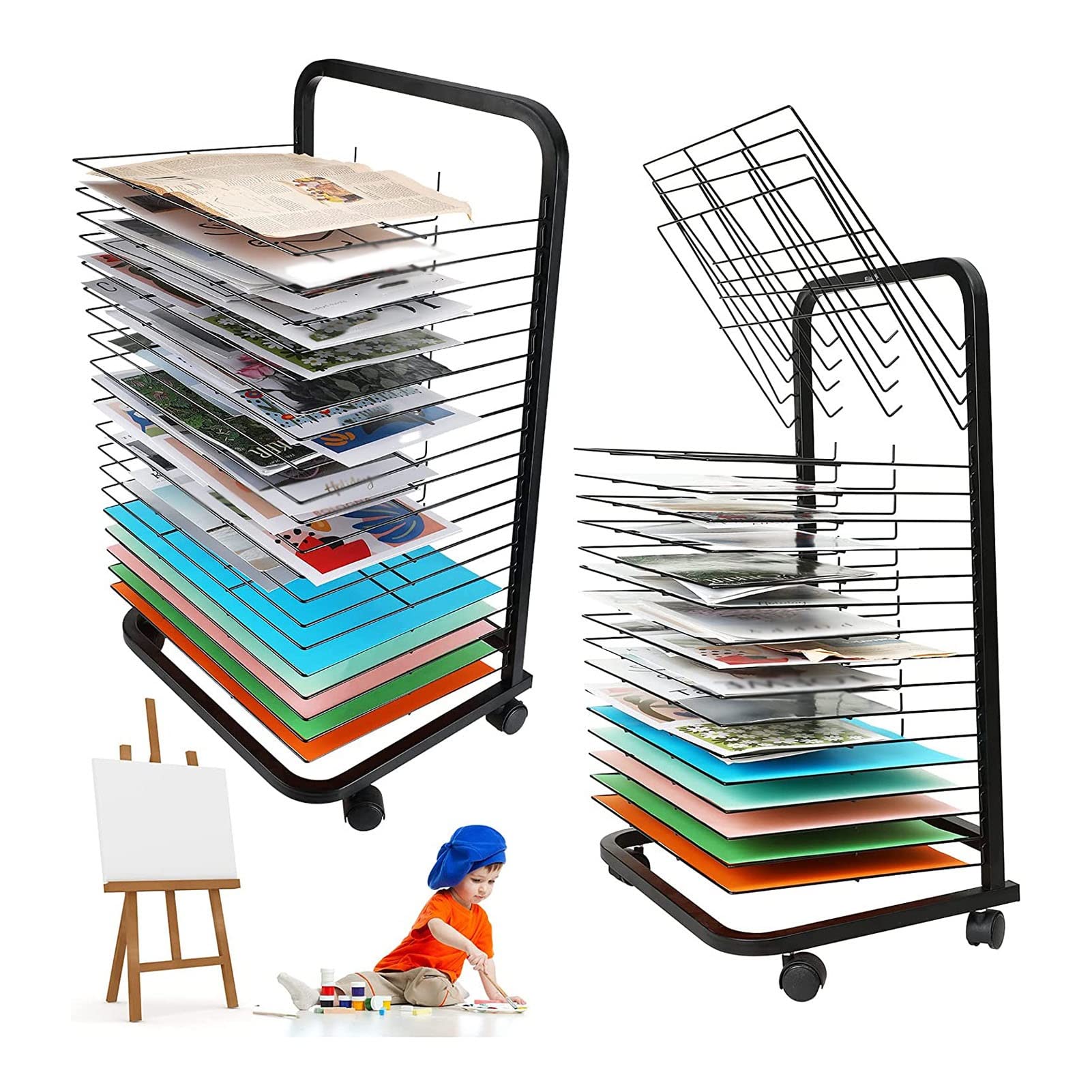 Mobiler Trockenständer für Künstlerbedarf in 2 Größen – Flexible Ablagen, Trockenständer für Klassenzimmer, Atelier und Zuhause, ideal für Kinder und Künstler, einseitiger Aufbewahrungsorganizer auf