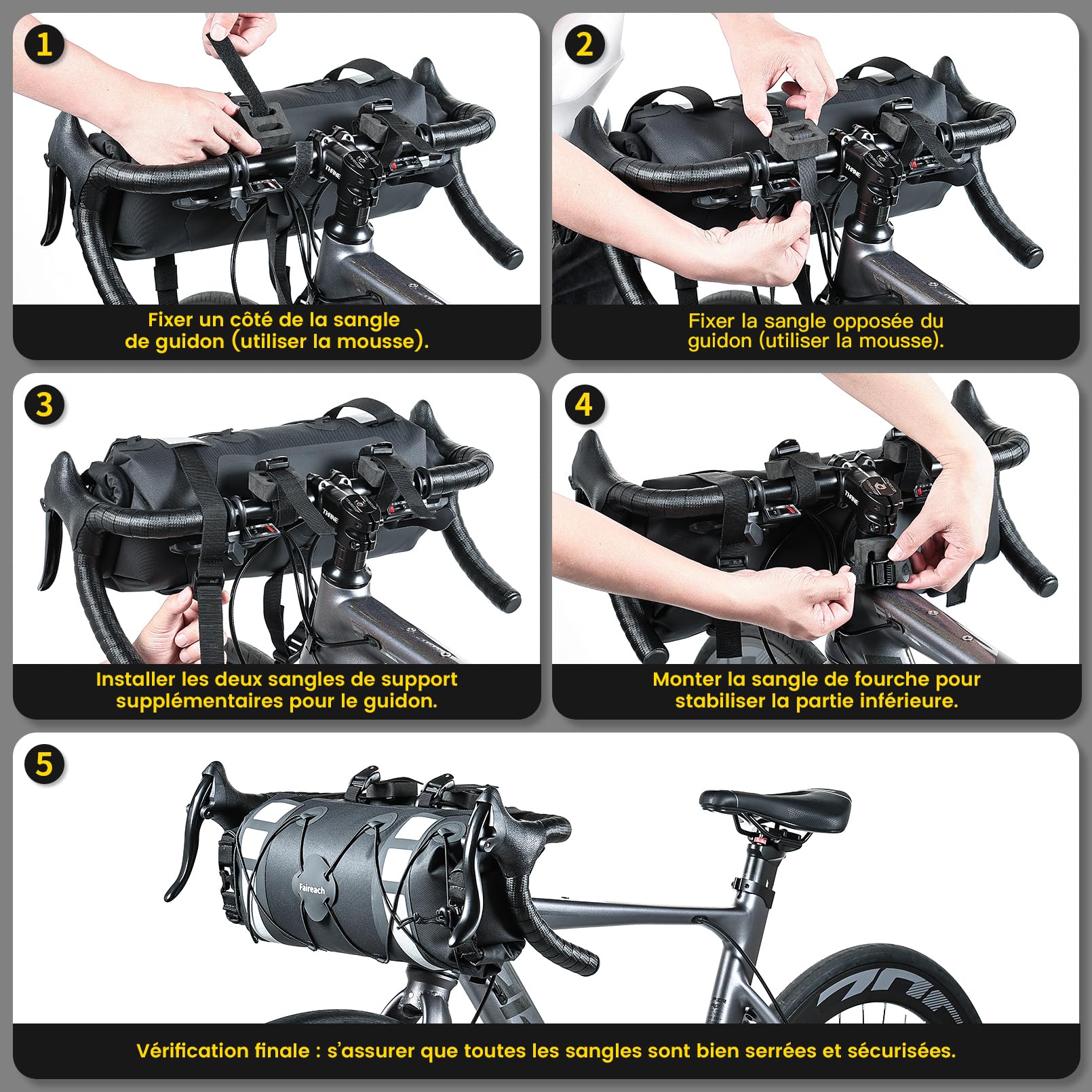9.5L Sacoche de Guidon Vélo, Sacoche Vélo Étanche Grande Capacité avec Bande Réfléchissante, Sac Avant pour Vélo Route VTT Électrique, Noir, et Filet Externe en Corde Élastique