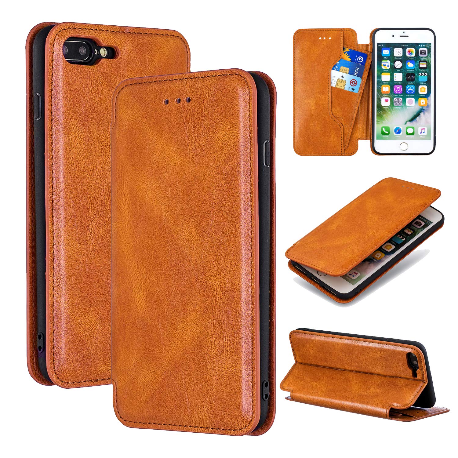QLTYPRI Case for iPhone 6 iPhone 6S, Premium PU Leather Wallet Case with Removable Card Holder Magnetic Closure Kickstand Shockproof Flip Folio Book Case Cover for iPhone 6 iPhone 6S - Brown