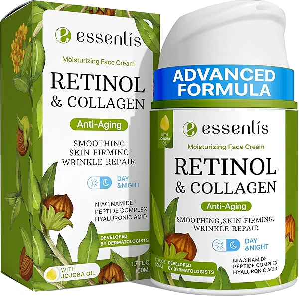 ESSENLIS Retinol Cream for Face - Anti Aging Face Moistuirzer with Collagen & Hyaluronic Acid - Day & Night Face Cream for Women and Men