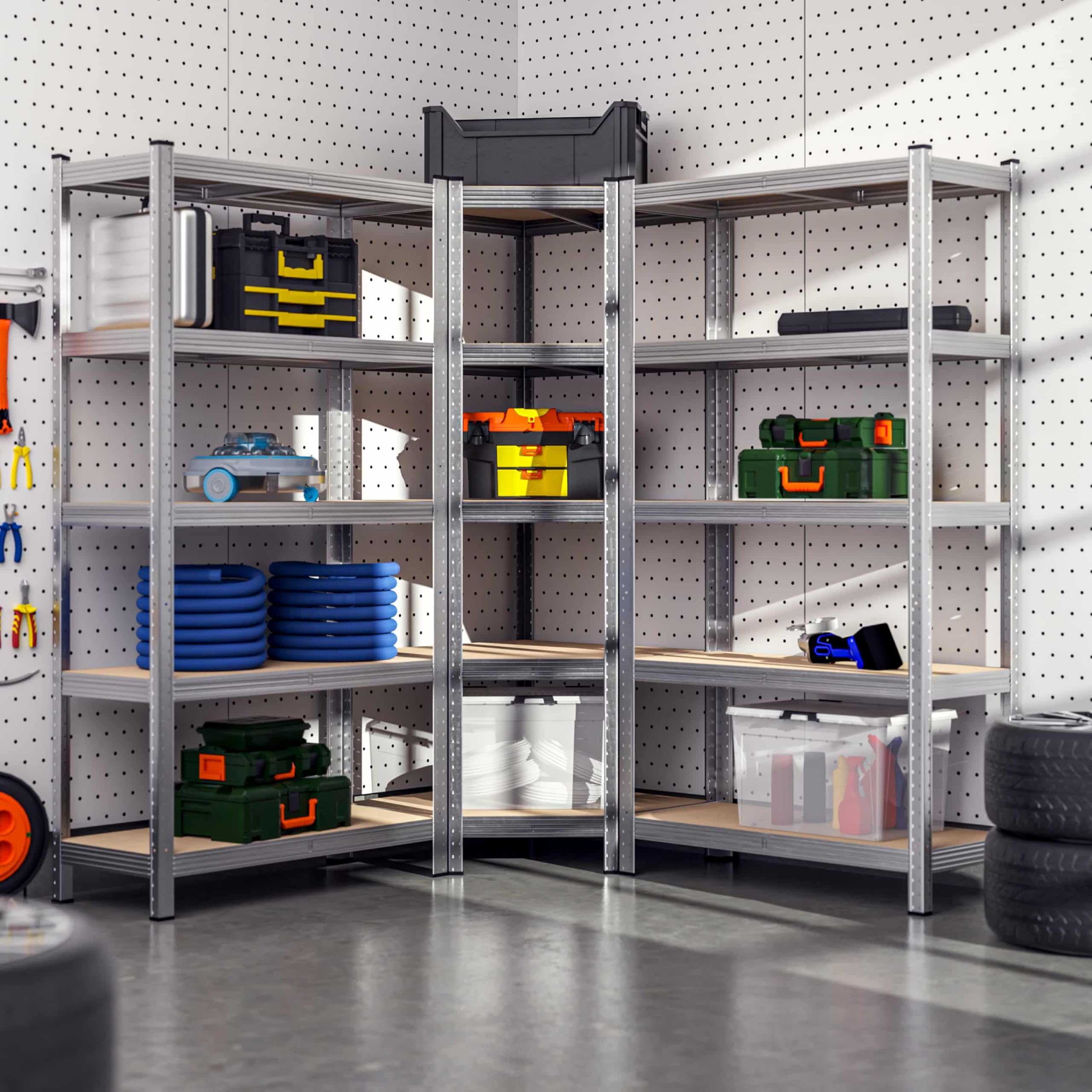 Monzana® Set de 3 étagères Charge Lourde 5 Niveaux Étagère métallique modulable 2625kg Étagère d'angle Garage Atelier
