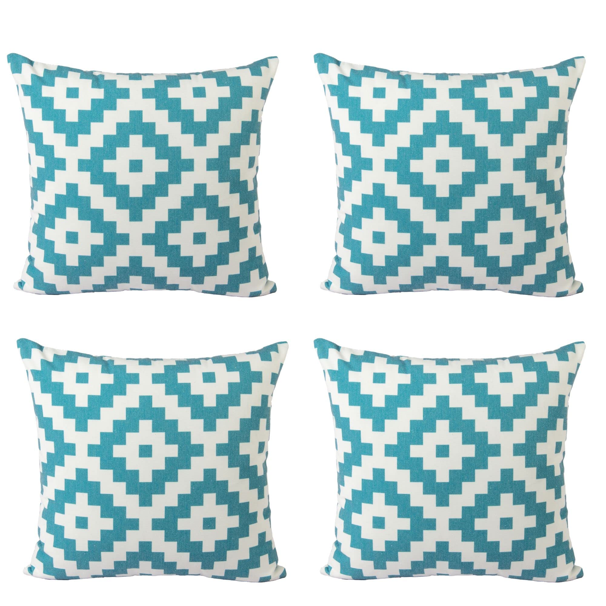 CUSHY HOME 4 Pack Matching Cushion Covers Geometric Luxury Pillowcases for Livingroom Sofa Bedroom with Invisible Zipper 45cm x 45cm 18x18 inches Teal