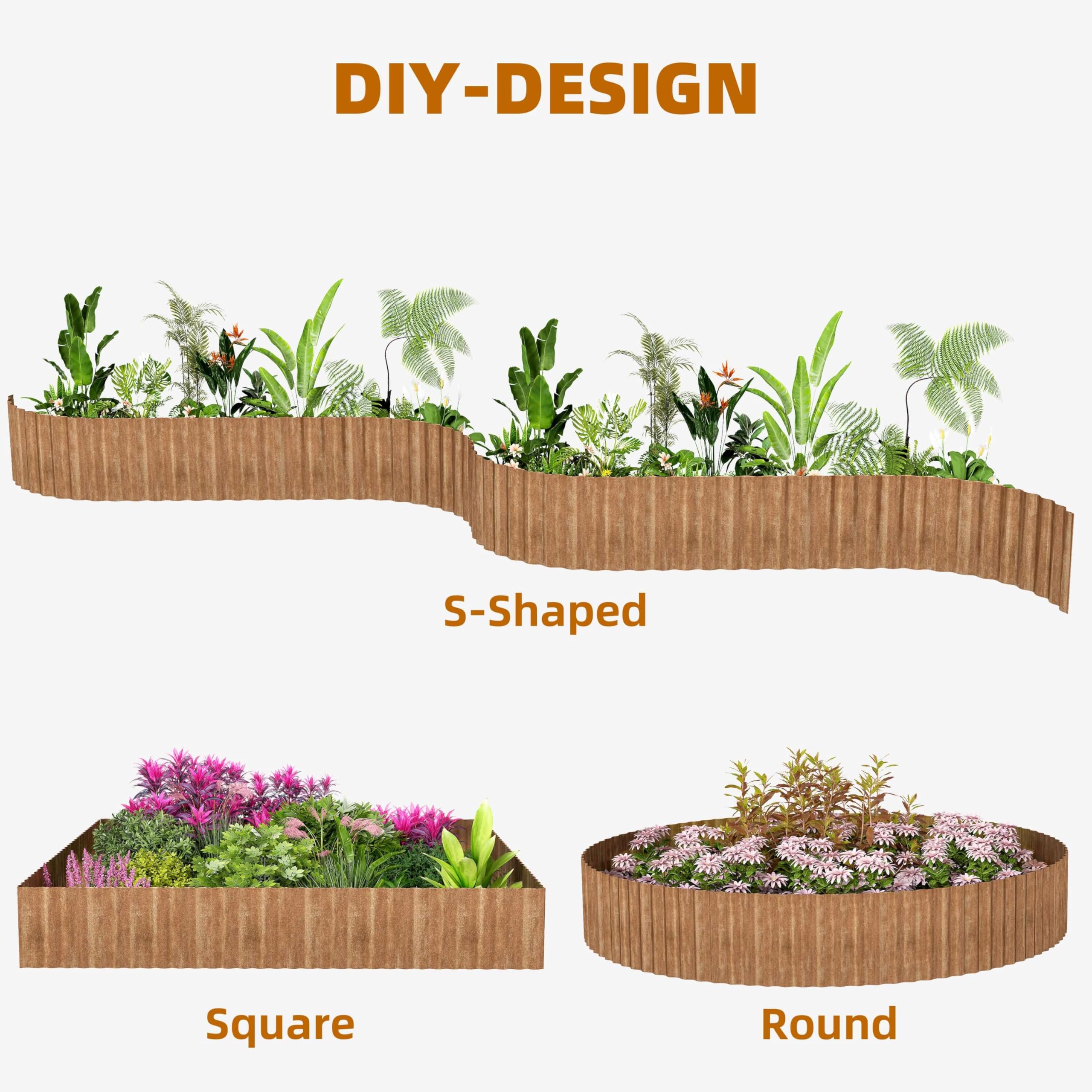 Cortenstahl Rasenkante Metall-Beeteinfassung for Garten - 30x1200cm Gewellte Beetumrandung zur DIY-Rasen, Blumenbeet und Landschaftsgestaltung (Echter Rost)