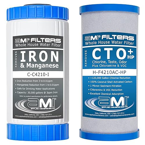 APPLIED MEMBRANES INC. Juego de cartuchos de filtro de repuesto para filtro de agua para toda la casa para reducción de hierro, 2 filtros de carbono disponible en Yaxa Peru