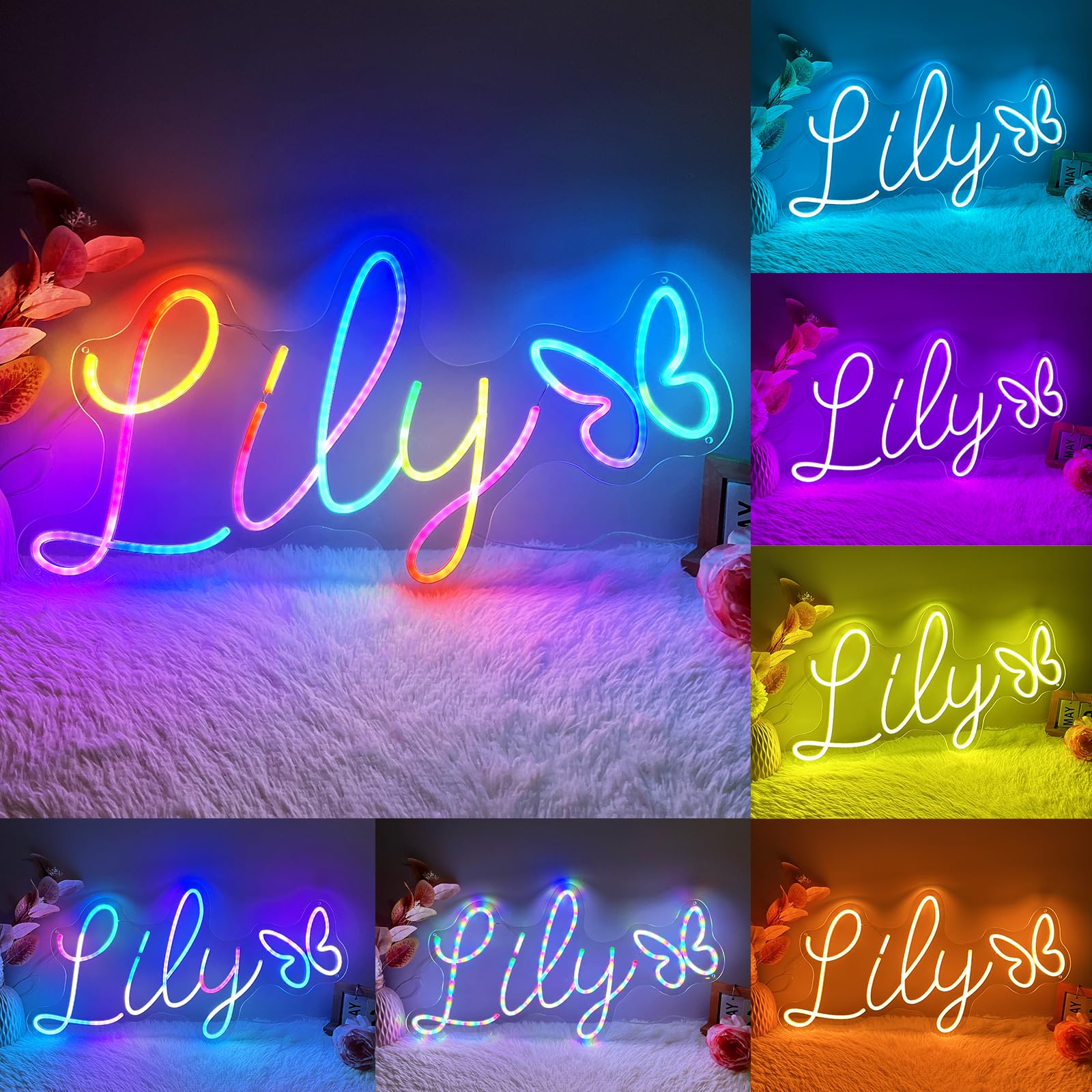 Neon Schild Personalisiert, Rainbow LED Neon Sign Individuelle Leuchtreklame Sprachgesteuerte Funktion Verschiedene Farbkombinationen für Party Gaming Zimmer Bar Deko