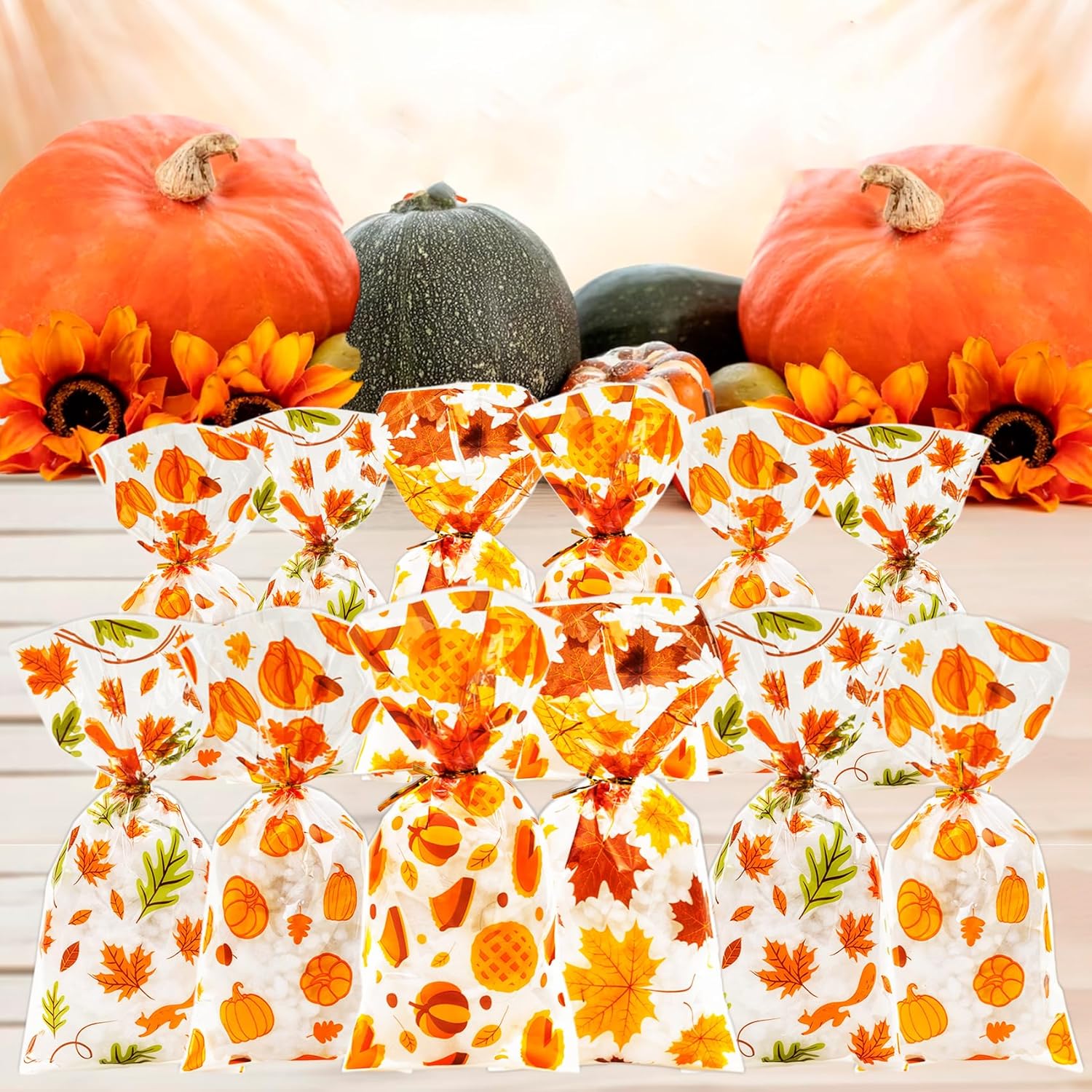 WATCPNO Fall Thanksgiving Cellophane Treat Bags - 120 Pack Autumn Party Favor Supplies, Thanksgiving Goodie Candy Treat Bags for Celebration & Decoration - Image 5