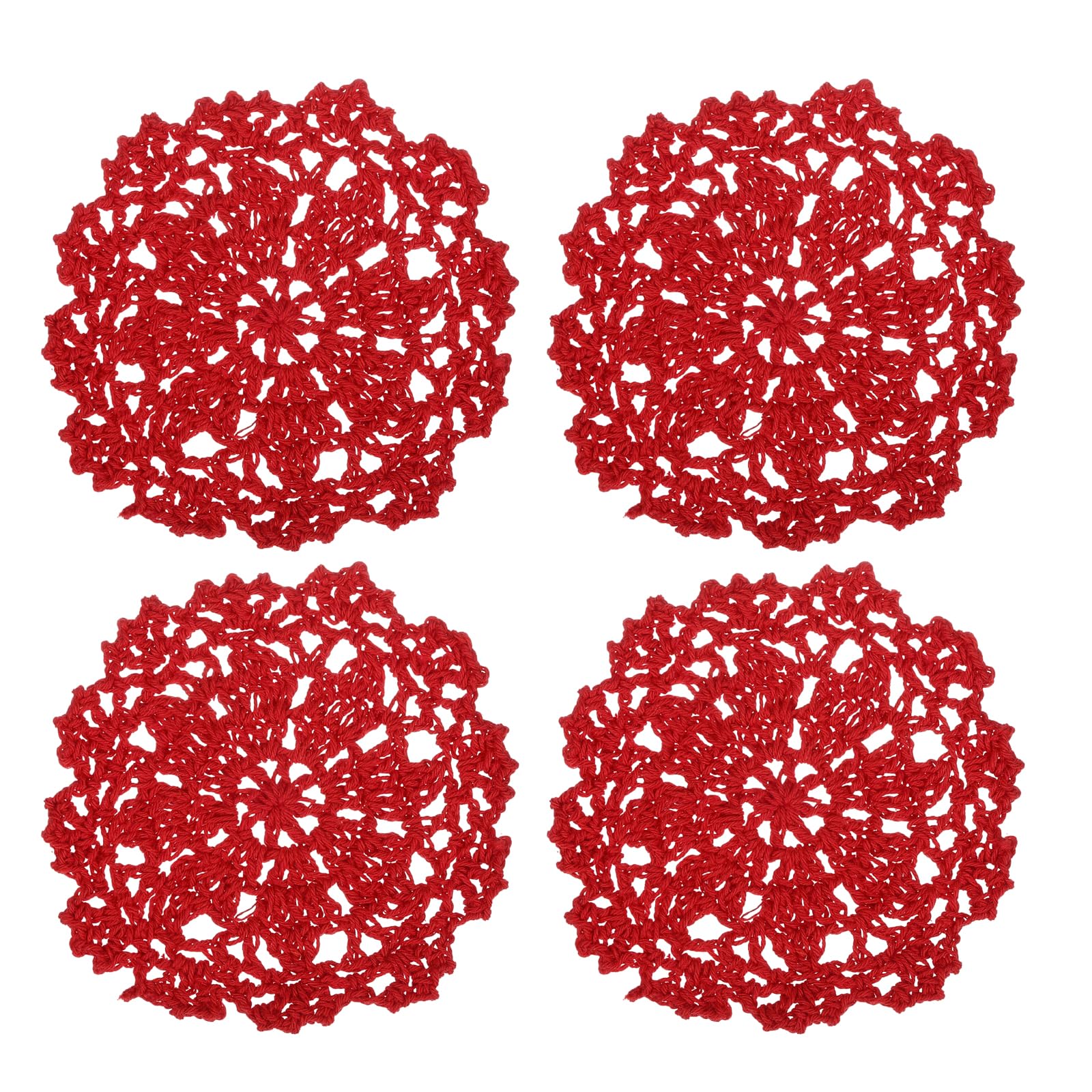 uxcell Fabric Coasters, 4pcs 4" - Cotton Woven Crochet Doilies, Lace Embroidery Cup Mat with Floral Pattern for Wedding Party Decoration (Red)