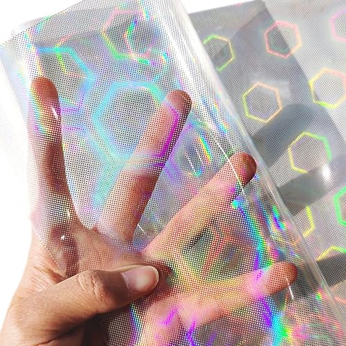 Miniatura 22 de HYANG - Hojas de piel sintética de vinilo holográfico transparente de PVC con diseño de pentágono grande, 1 rollo de 12 x 53 pulgadas