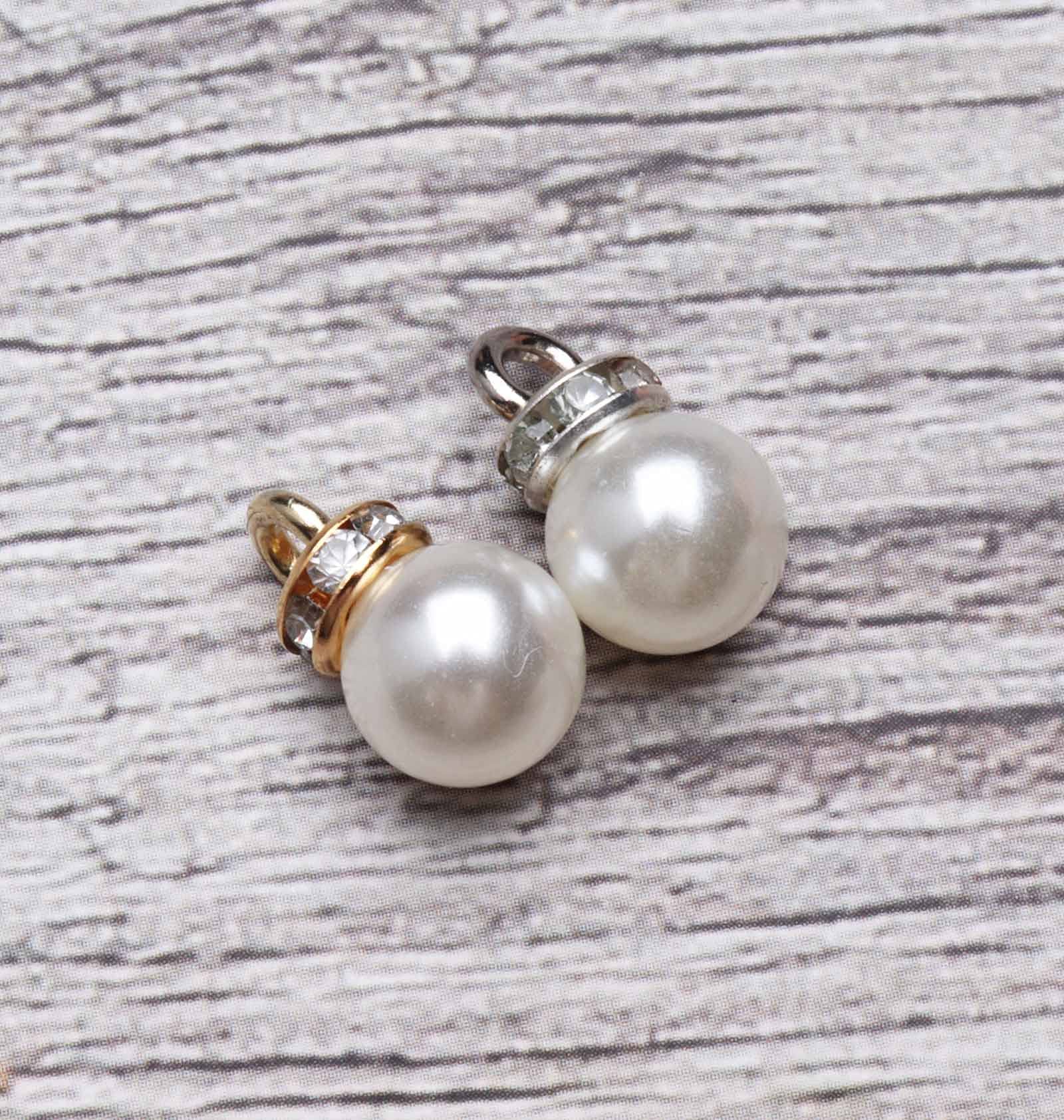 Ruwado Faux Pearl Beads with Rhinestone 25 Pcs Gold 25 Pcs Silver with Hole Vintage 8 mm Elegant Imitation Peal Pendant Charms for Dangle Earrings Necklace Bracelet DIY Jewelry Making Accessories - Image 4