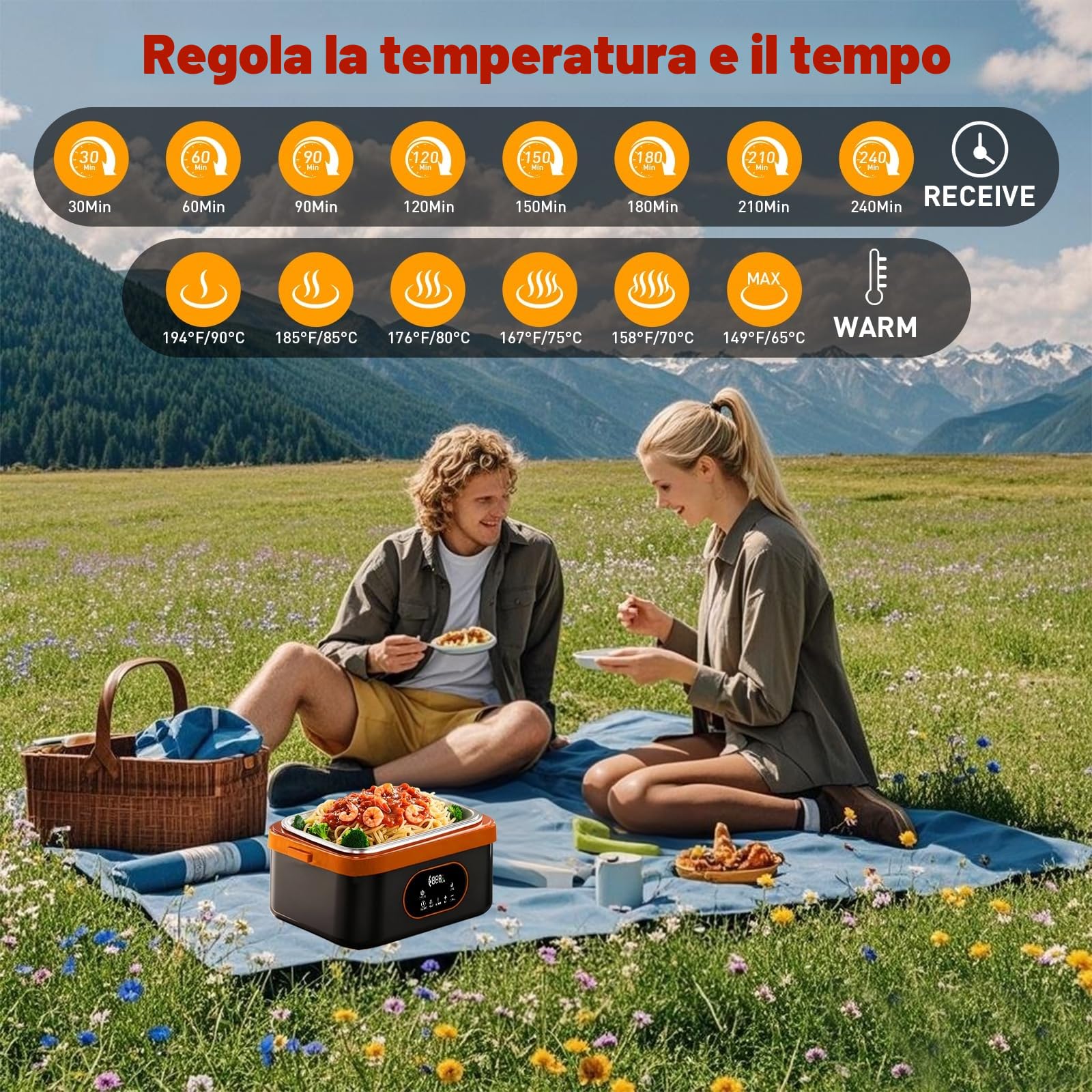 1.5L Upgrade Scaldavivande Elettrico Portatile, Ricaricabile Riscaldamento Automatico Porta Pranzo Termico per Interno ed Esterno Auto Camion e Ufficio Contenitore Termico Per Alimenti Caldi